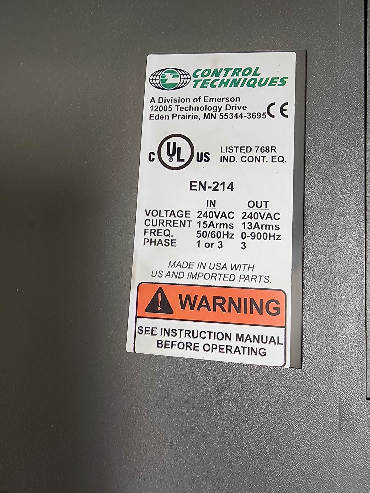 Control Techniques Emerson EN214 EN214-00-000 Part # 960502-10
