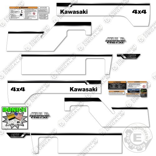 Fits Kawasaki Mule Pro FXT Decal Kit 4×4 – White Version – 7 Year 3M Vinyl Kit!