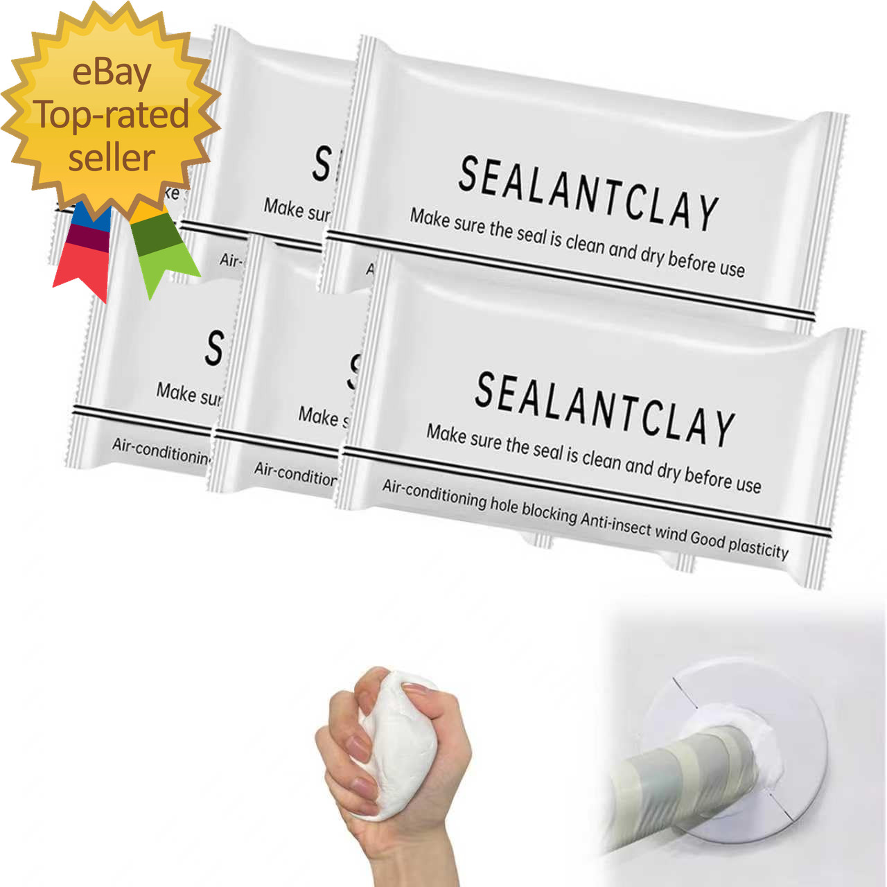 6 Pack Moldable Sealant Clay, White Fast Drying Sealant Mastic, Repair Sealing P