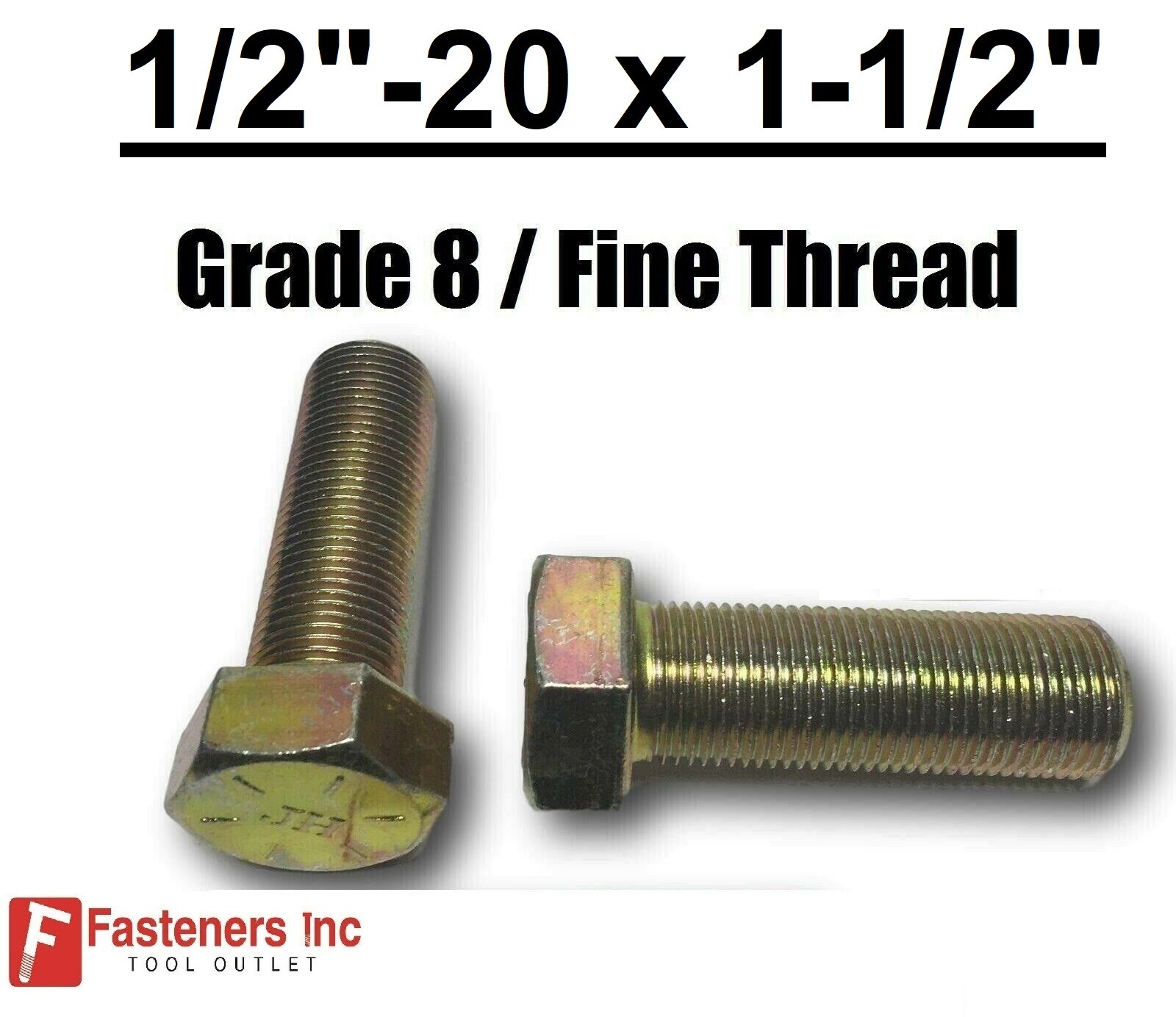 1/2-20 x 1-1/2″ (FT) Hex Bolt Yellow Zinc Plated Grade 8 Cap Screw Fine Thread