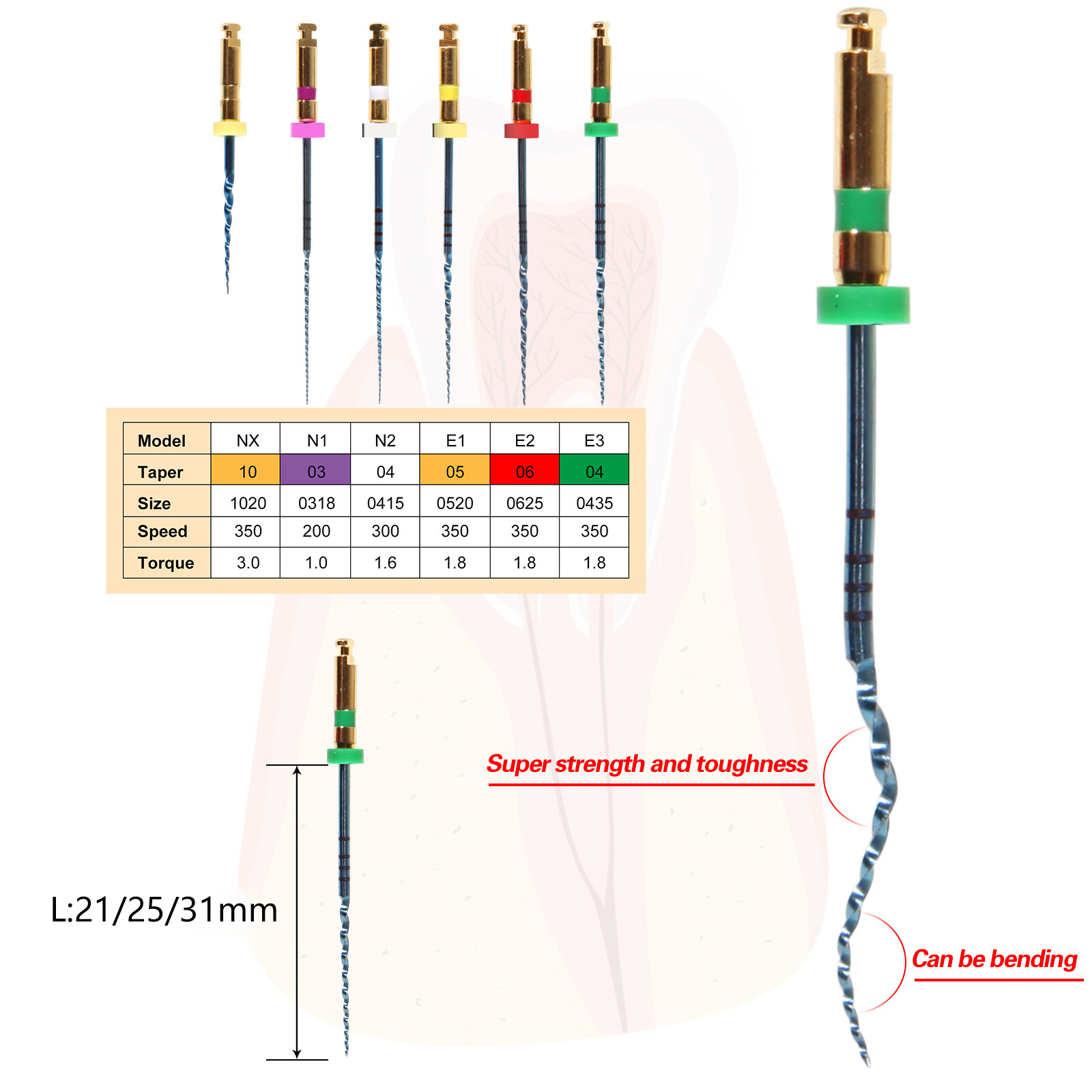 Dental Endo Endodontic Engine Rotary Files Root Canal NiTi Files 25mm 21mm 31mm