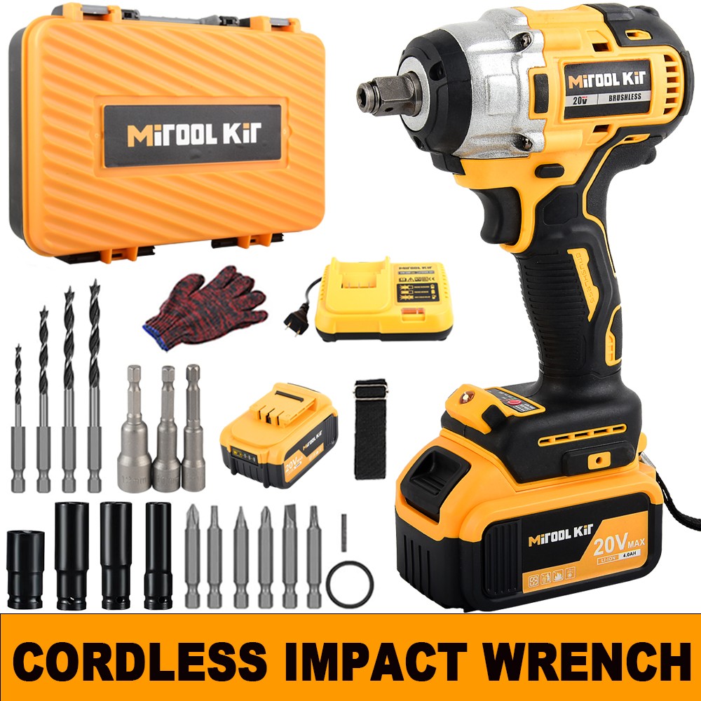 20V Cordless Impact Wrench Kit with Batteries & Charger Brushless Motor