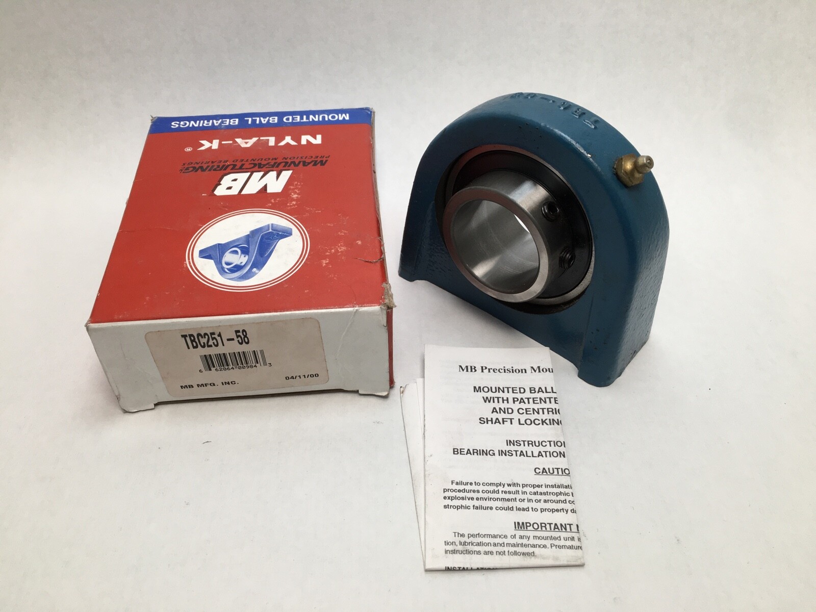 MB TBC25-1-5/8 Bearing Unit 1-5/8″ ID TBC251-5/8 TBC25158 Tapped Base USA