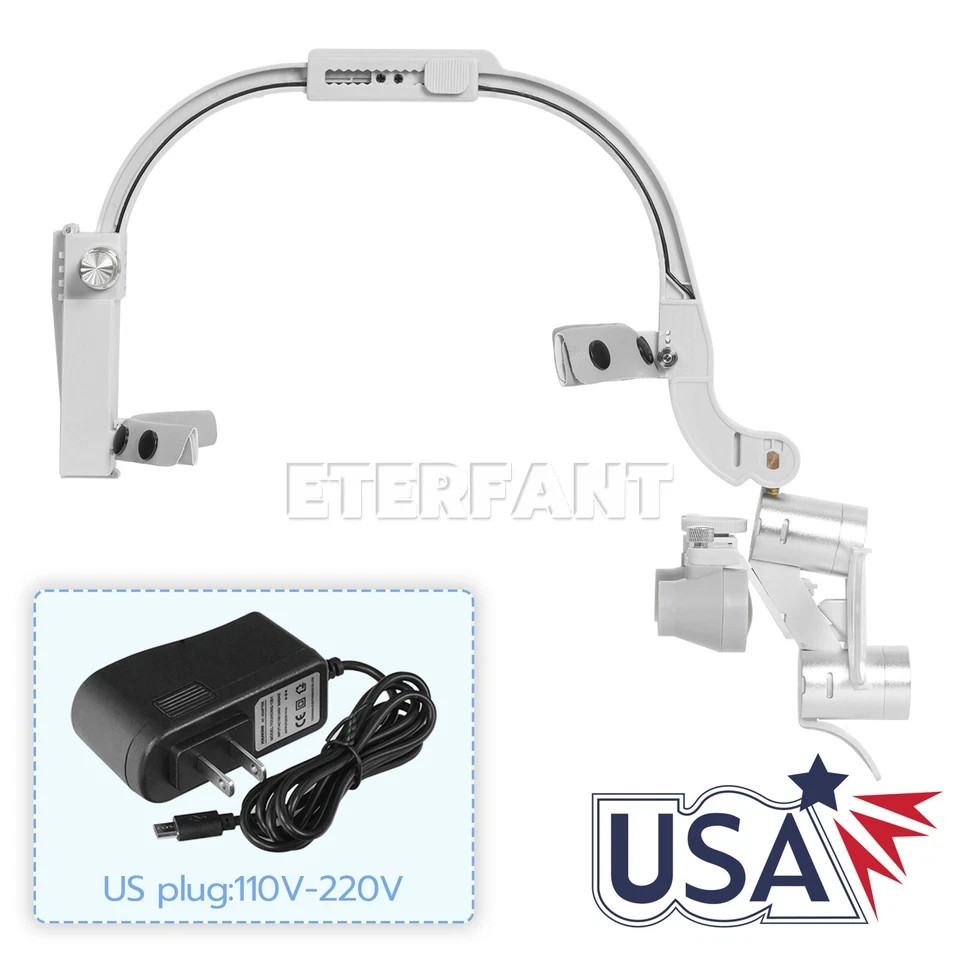 ETERFANT 3.5X Dental Headband Binocular Loupes 5W Dual LED Head Light 2Leds Blue
