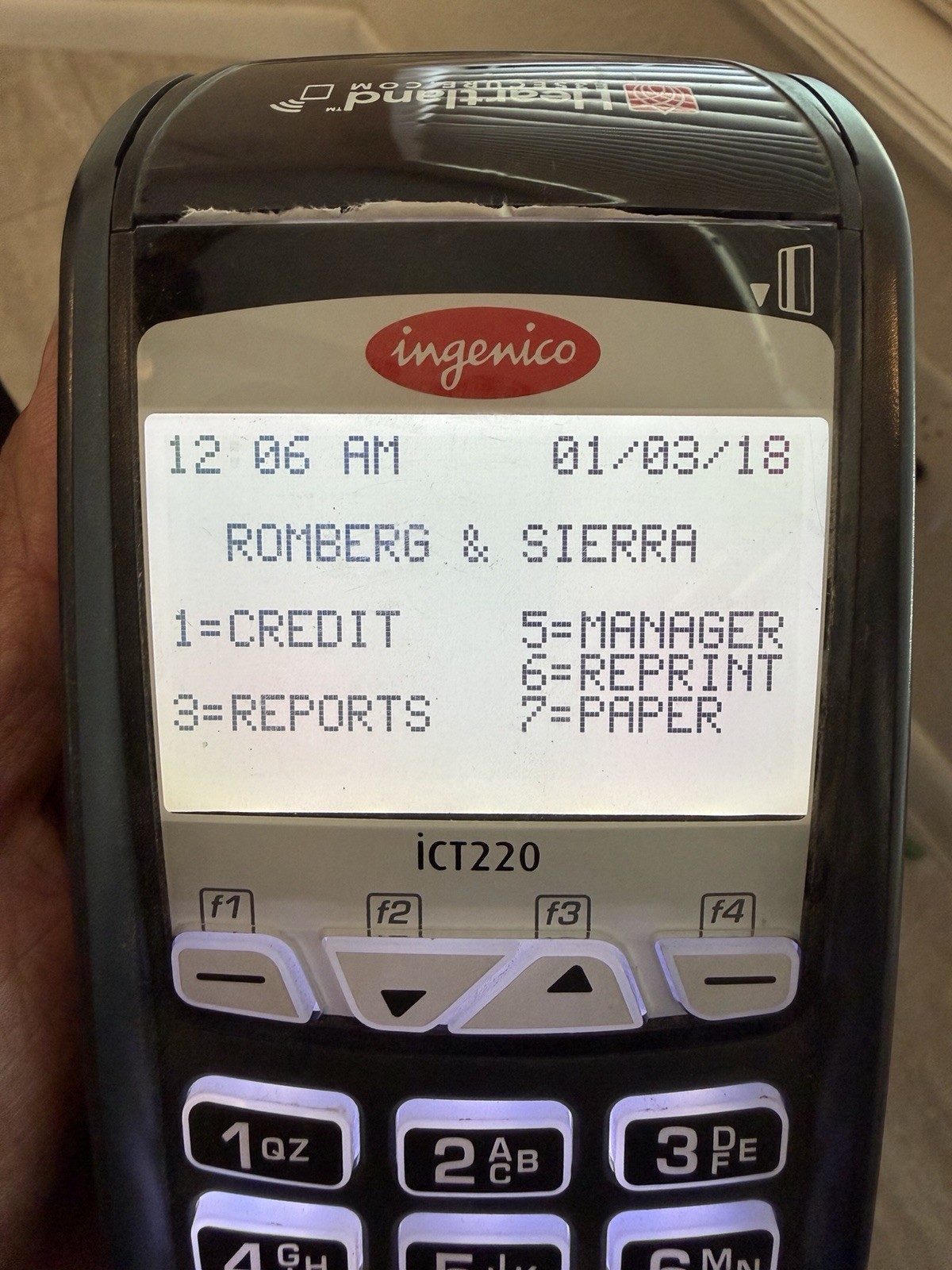 Ingenico iCT220 Credit Card Terminal Heartland w/ Power Supply Cables Manual