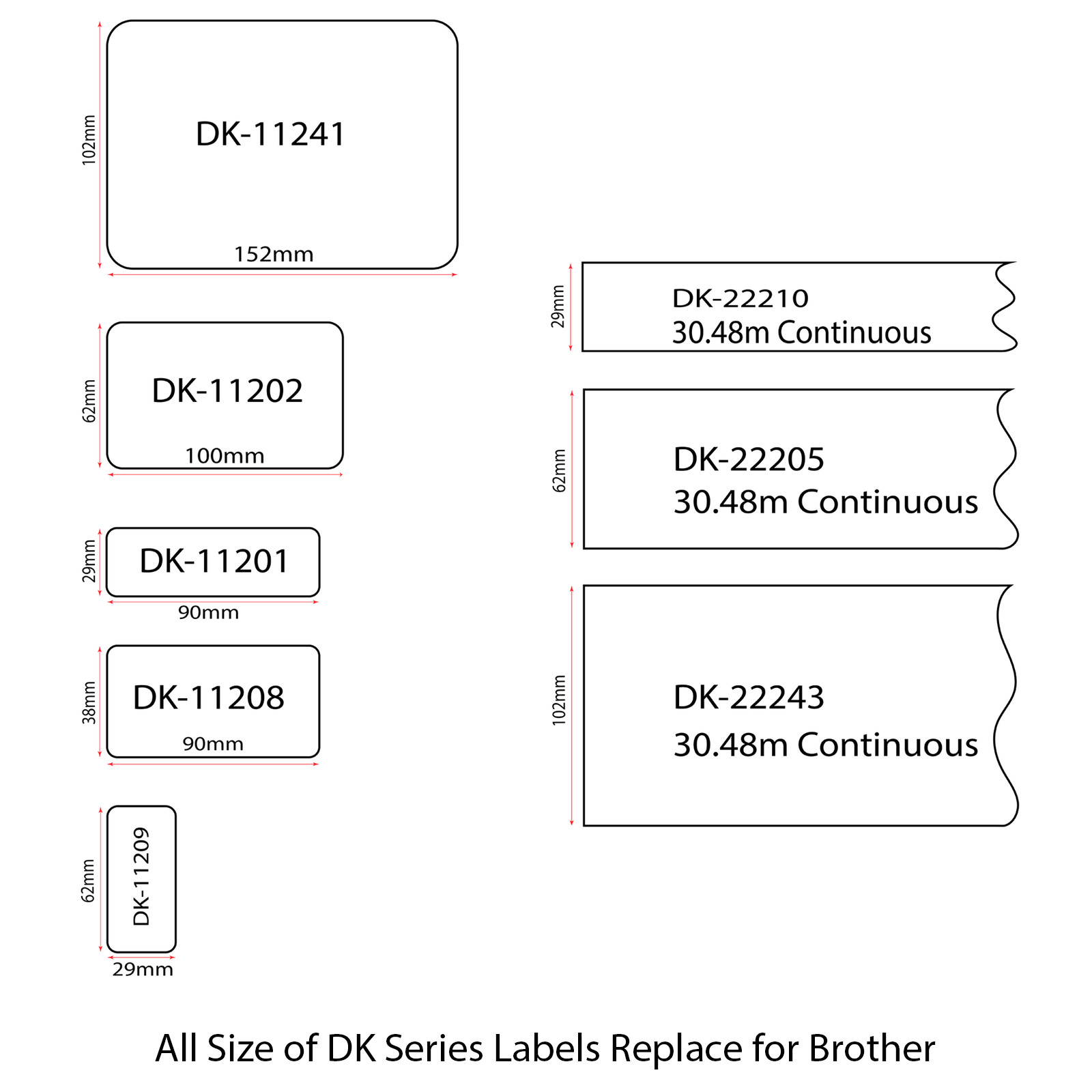 Compatible with Brother Labels DK-2243 DK-2210 DK-2205 DK-1241 DK-1209 DK-1208
