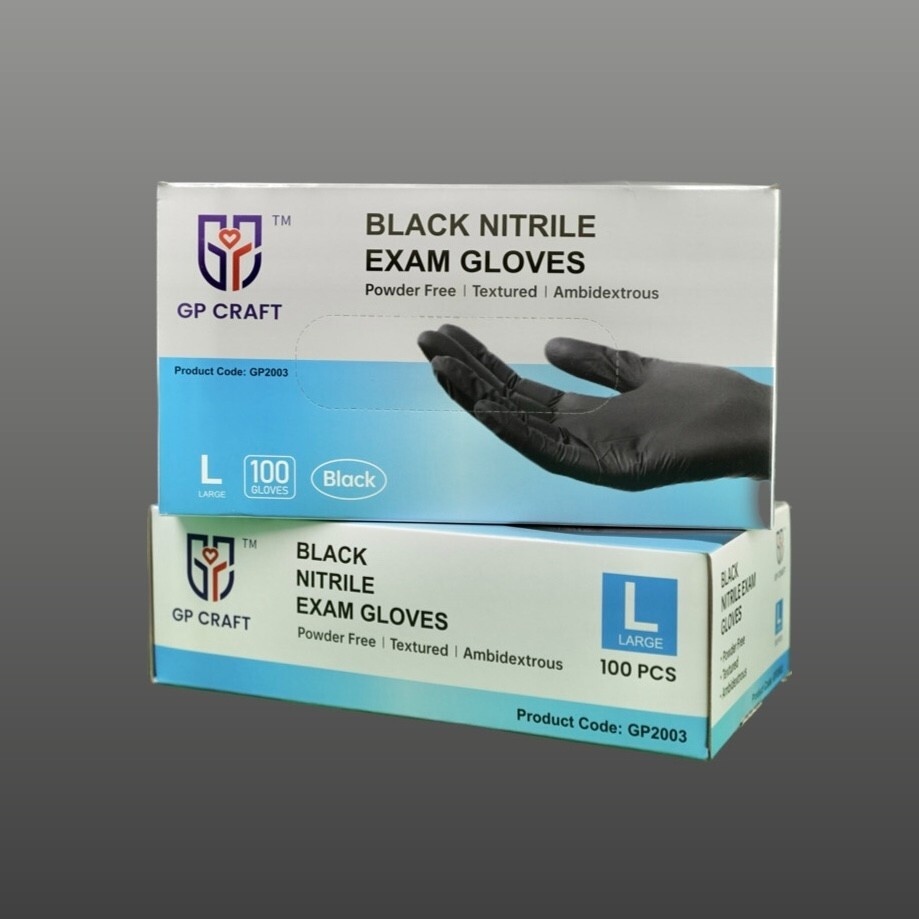 GP CRAFT Disposable Nitrile Exam Gloves, 4 Mil, Black, Chemo Rated, Case of 1000