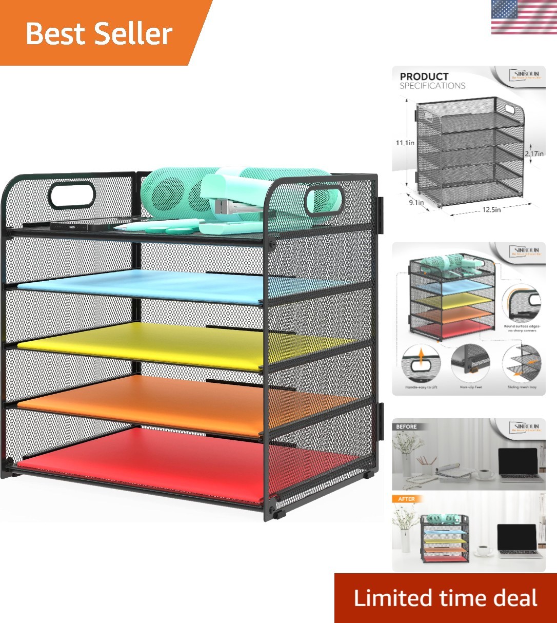 Efficient 5-Tier Paper Organizer – Lightweight Metal Holder for Easy Access