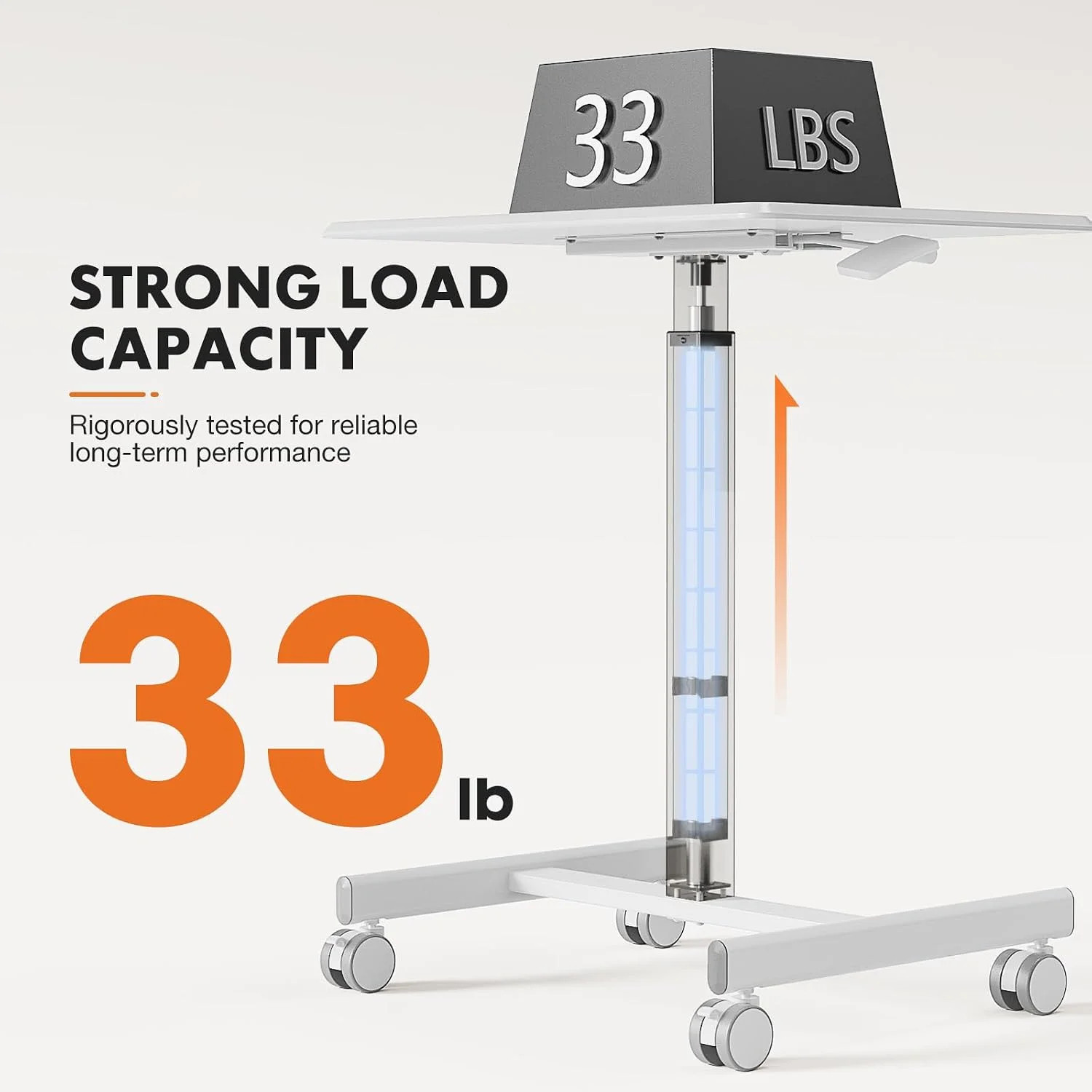 Mobile Rolling Desk, Small Standing Desk with Wheels | Adjustable Height White