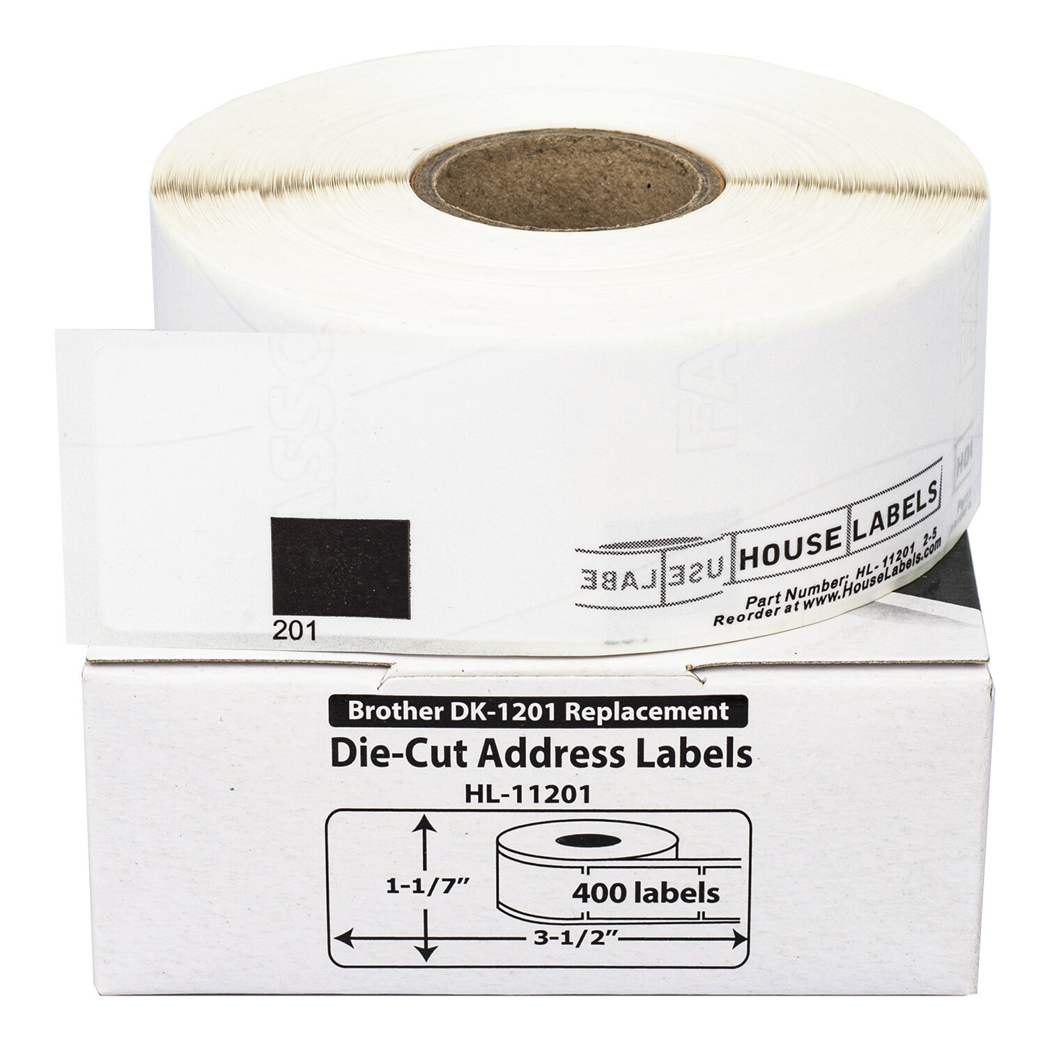 Non-OEM Fits BROTHER DK-1201 Labels (1-1/7″ x 3-1/2″) – (40) Rolls of 400