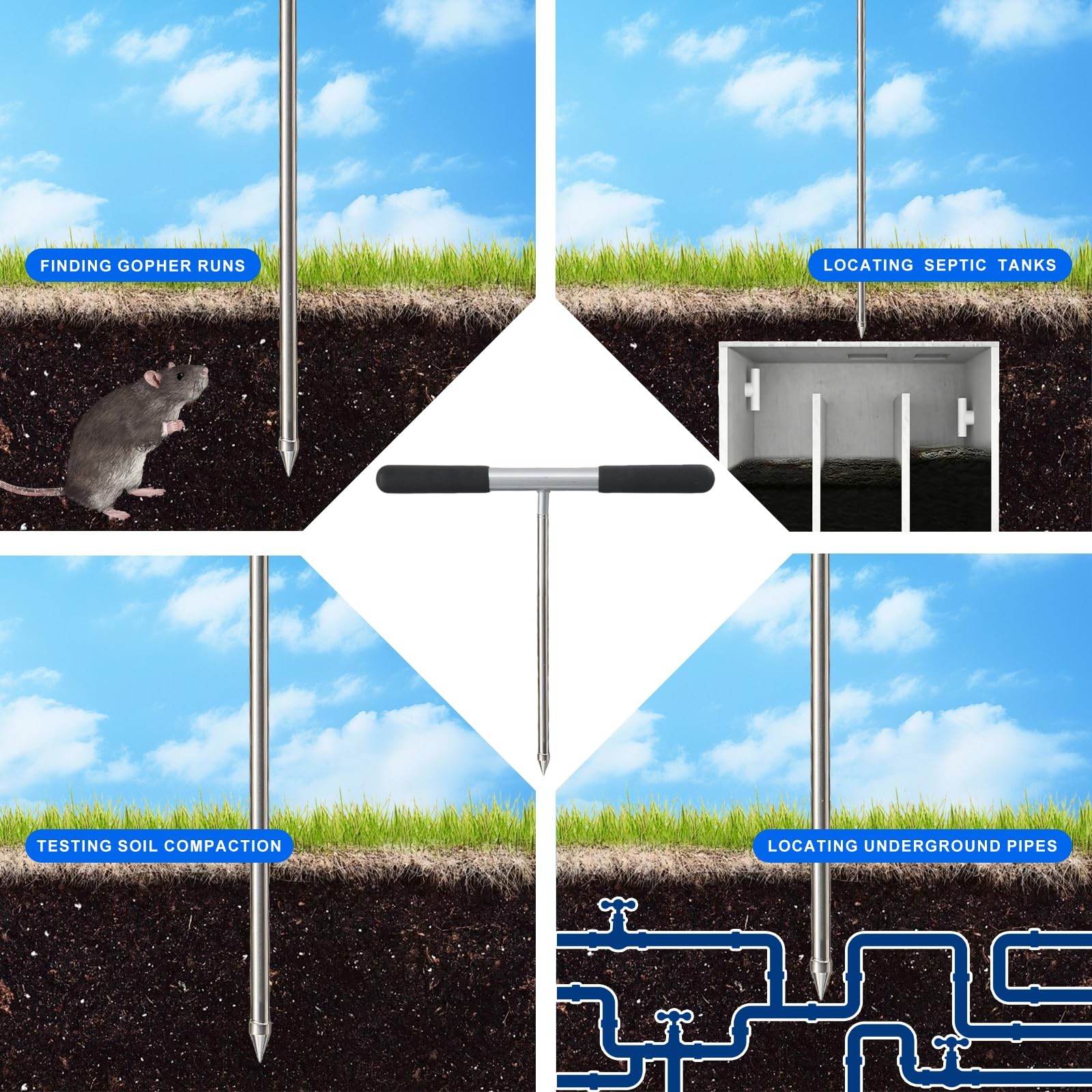 Soil Probe Rod 48 Inch Test Stainless Steel Ground Silver