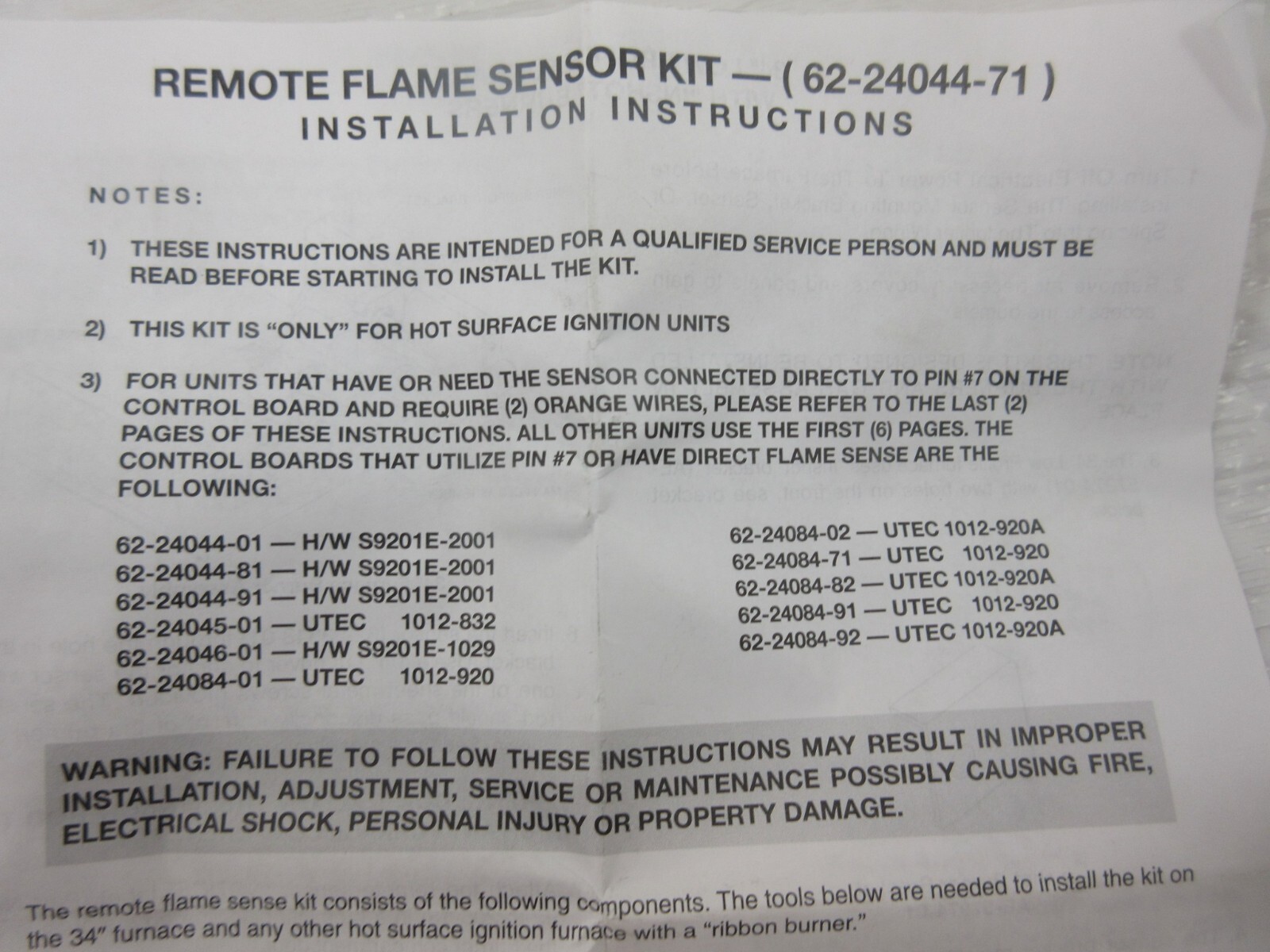 RHEEM RUUD WEATHER KING 62-24044-71 62-23543-01 PSE RH8 REMOTE FLAME SENSOR
