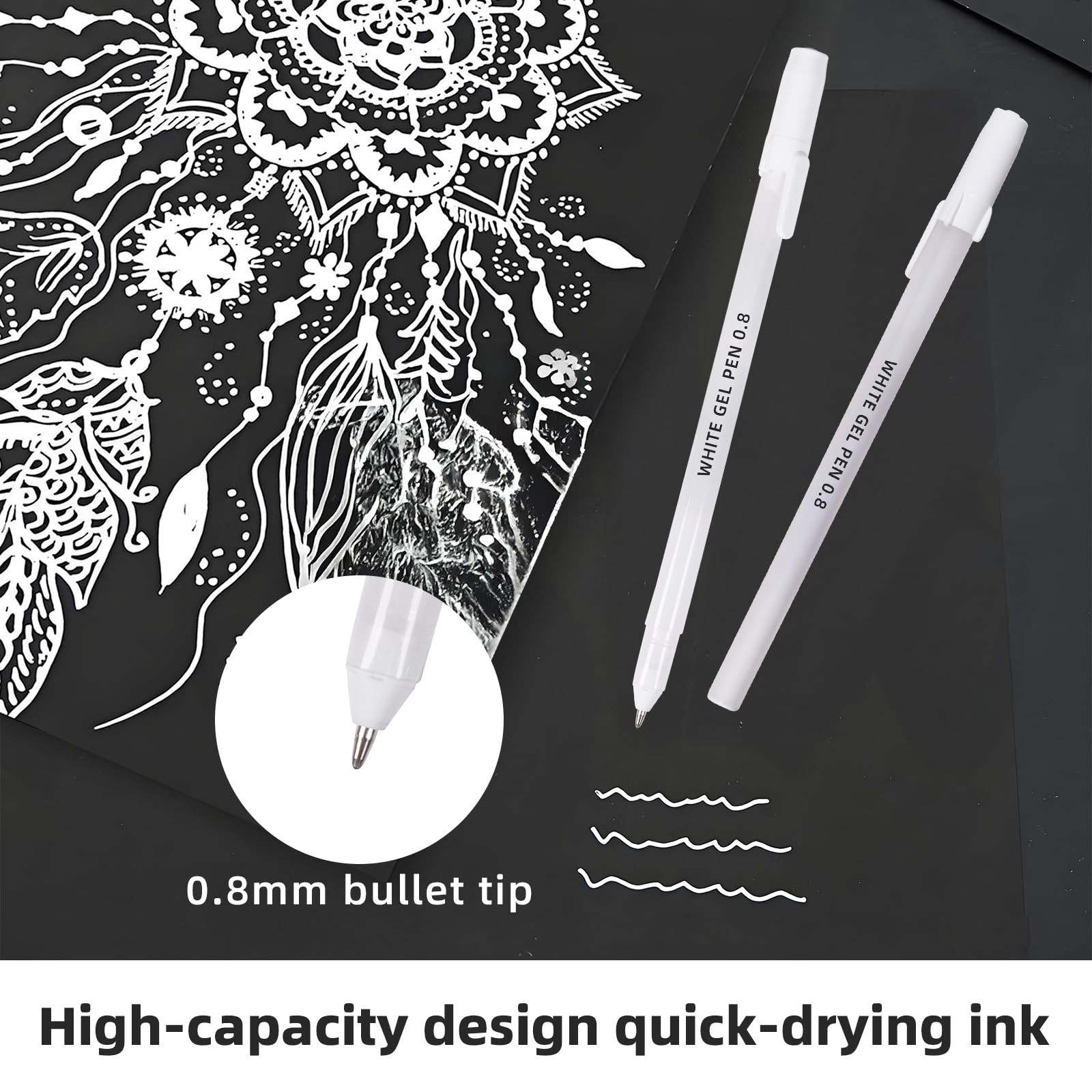 Dacono 12 Pack White Gel Pens, 0.8mm Extra Fine 1 Count (Pack of 12),