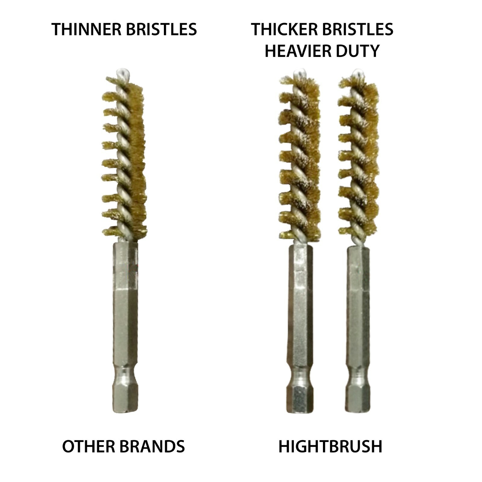 5B610 industrial tube cleaning brush set 1/4” hex 5 pc 6,7,8,9,10 mm dia. brass