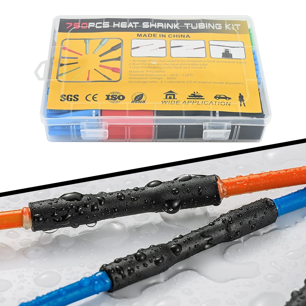 750 x Heat Shrink Tubing Kit Wire Shrink Wrap Tubing Shrink Ratio 2:1