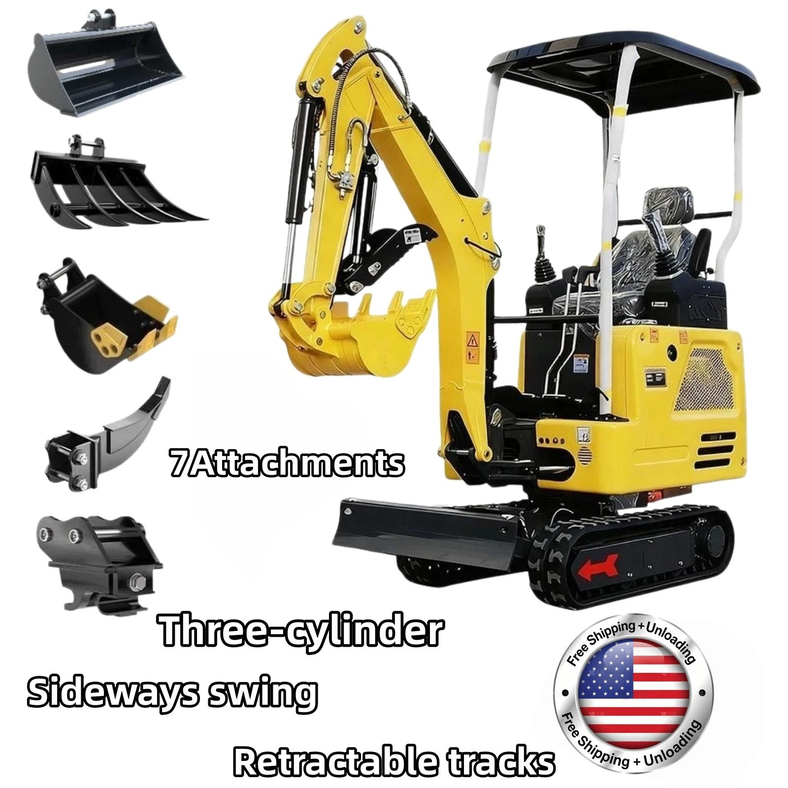1.8TON Mini Excavator Kubota Engine Side Swing & Extendable Tracks 7 Attachments