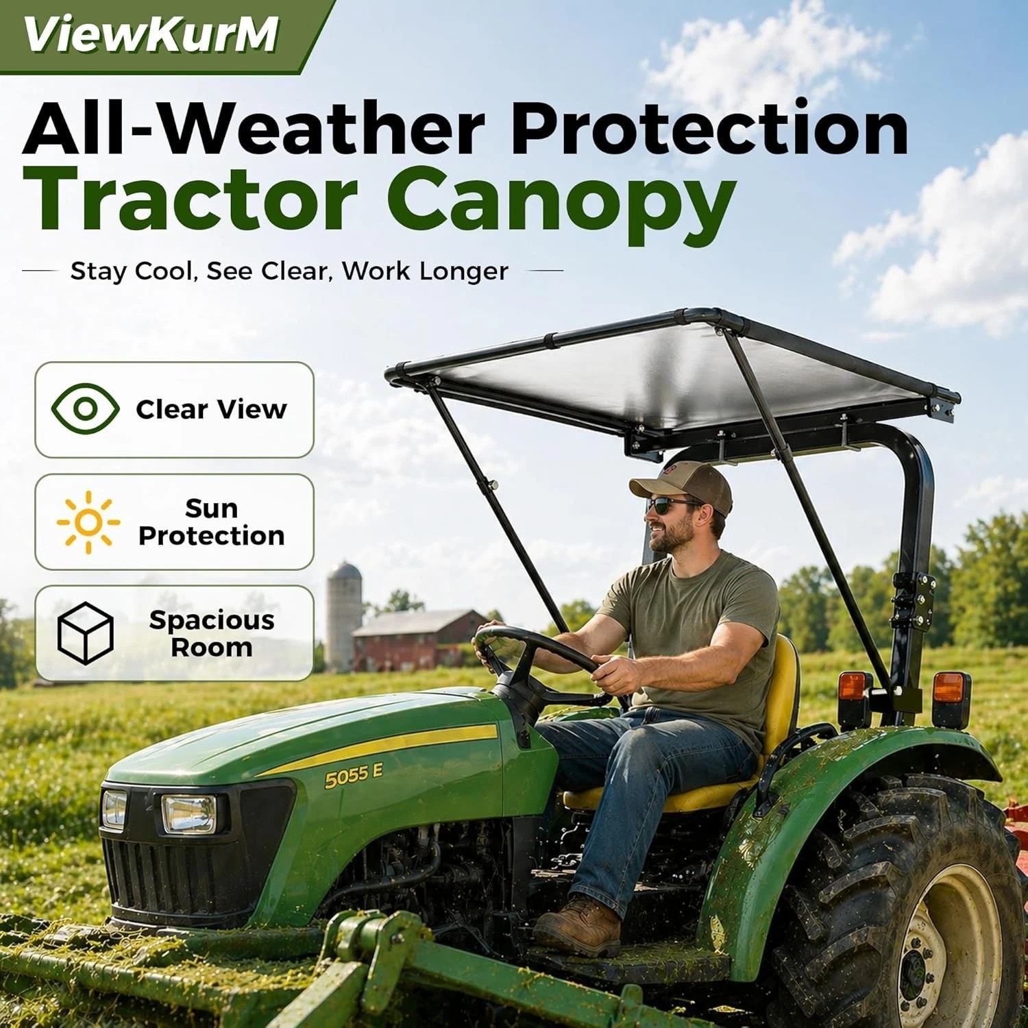 Universal Lawn Mower Canopy – 95% Sun Blocking & Wind Resistant for ROPS Frames
