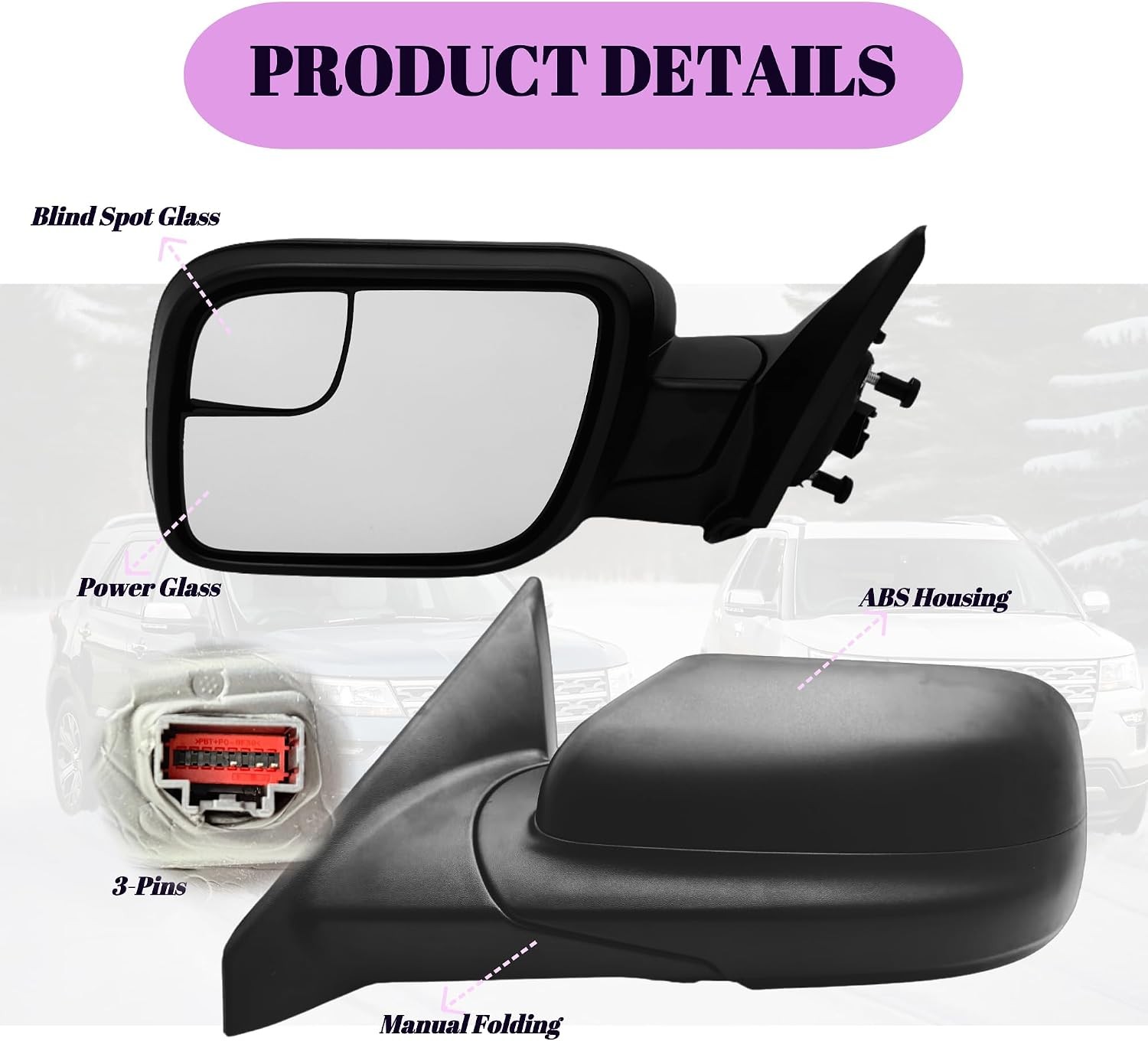 Driver Side Mirror Compatible with Ford Explorer 2011-2019 with Power Glass Non-