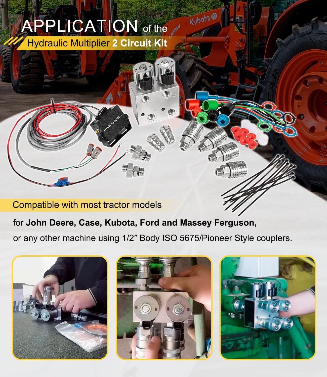 Hydraulic Multiplier Kit, SCV Splitter/Diverter Manifold Valve for John Deere