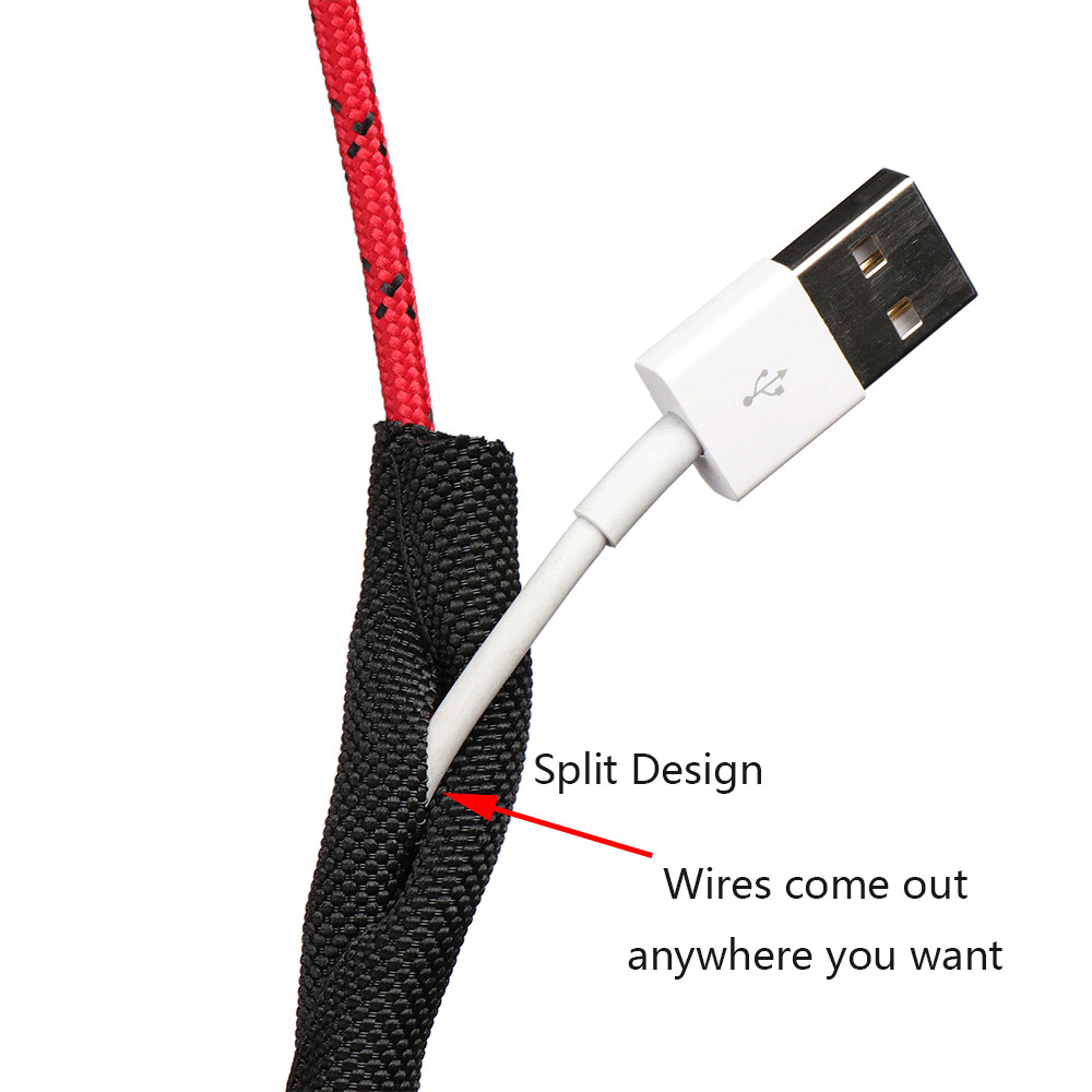 Split Braided Cable Sleeve Nylon Self Wrap Wire Loom Cord Management Protector