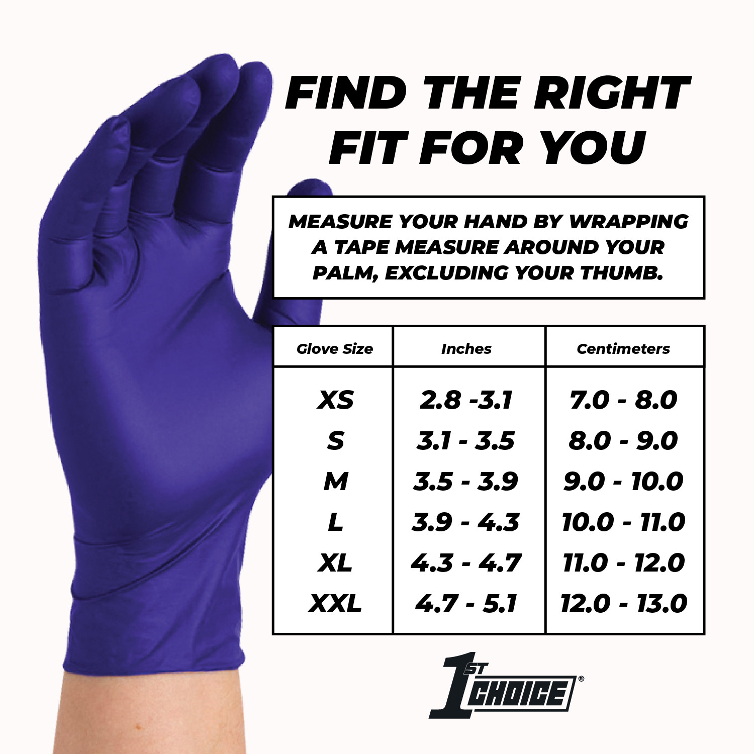 1st Choice 1EIN Medium Nitrile Exam Gloves, 100 Count, Powder-Free,