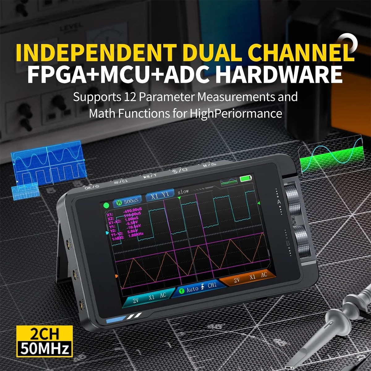 FNIRSI DS215H Oscilloscope Handheld Dual-Channel 2-IN-1 Digital Signal Generator