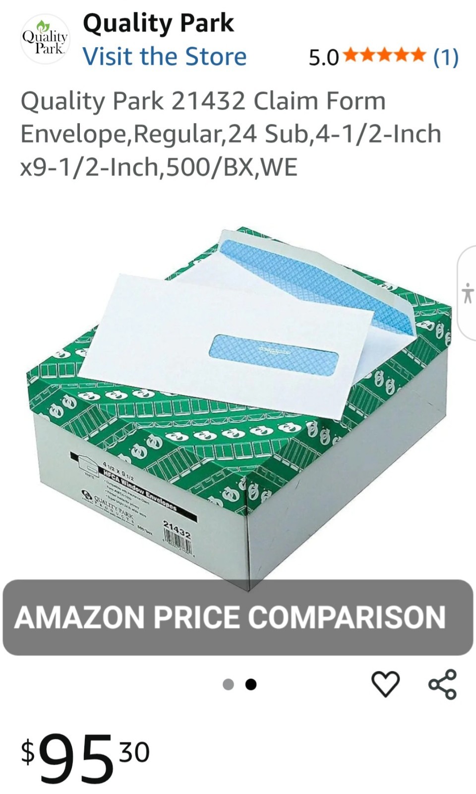 Quality Park Window Envelope – #21432/Form #HFCA-1500[4.5″ X 9.5″] 24lb – 500CT