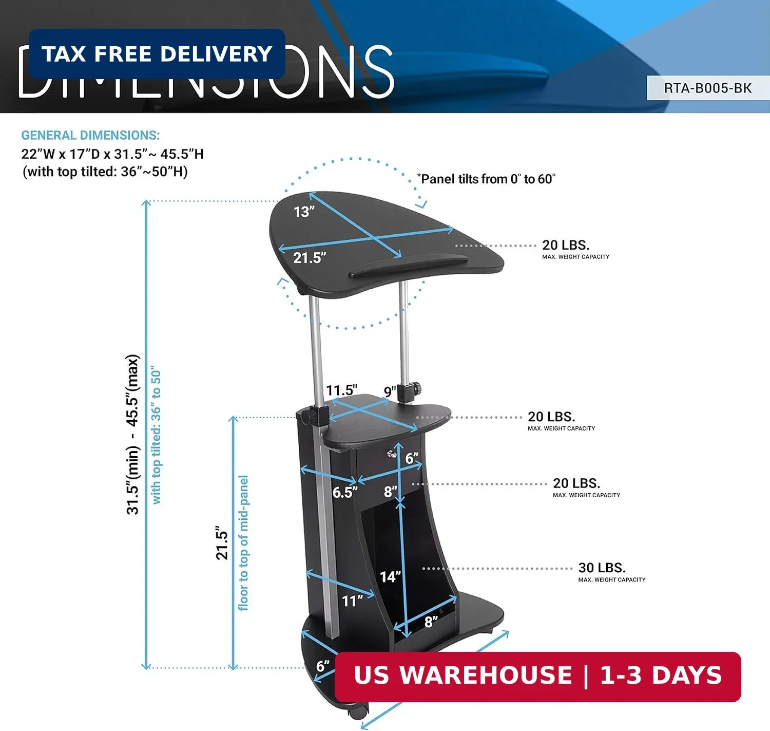 Techni Mobili Sit-to-Stand Mobile Medical Laptop Computer Cart, Black, Adjustabl