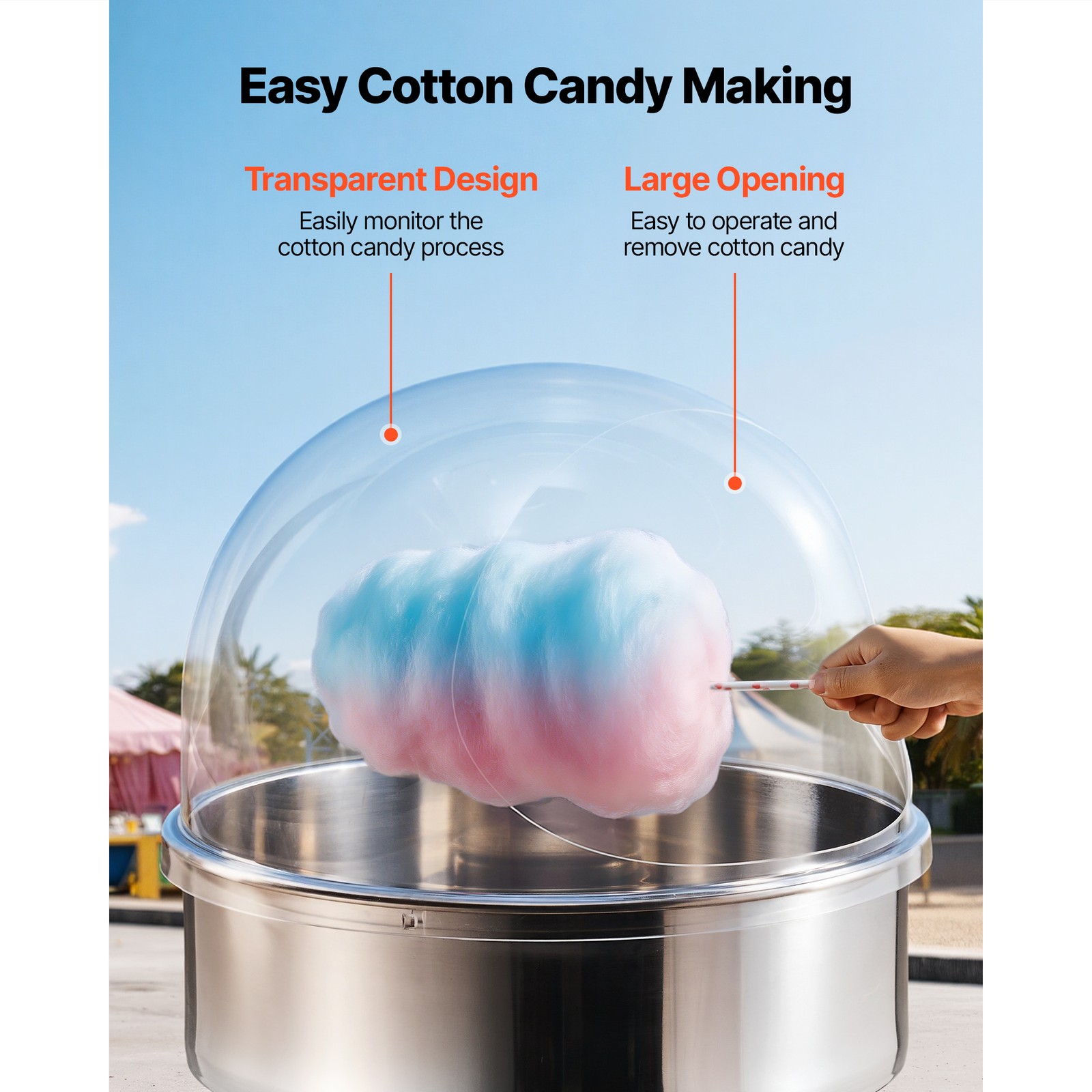 Uimoso Transparent Acrylic Dome Shield for Cotton Candy Machines