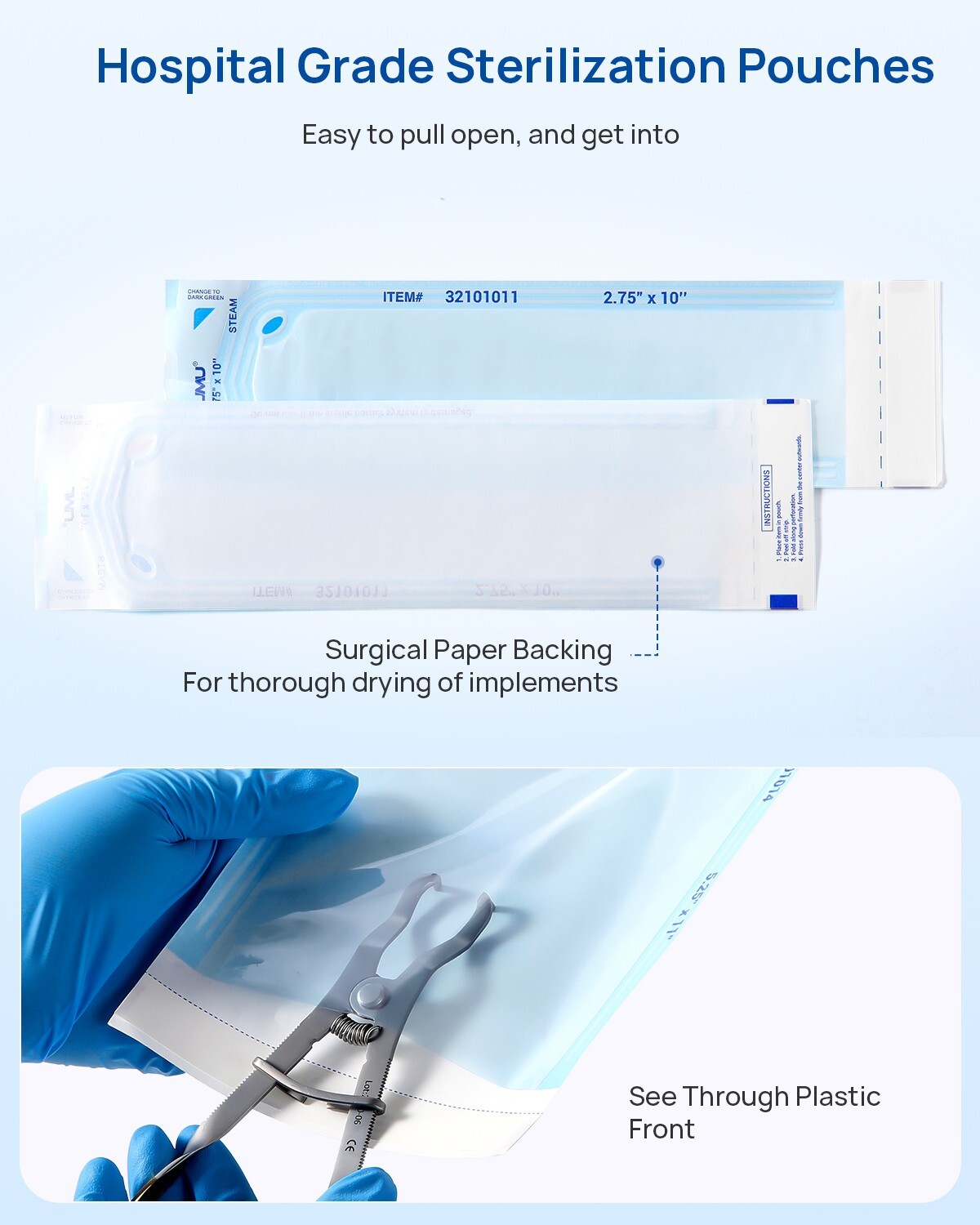 JMU Self Sealing Sterilization Pouches Dual Indicator, Size 3.5″x6.5″ 200pcs/box