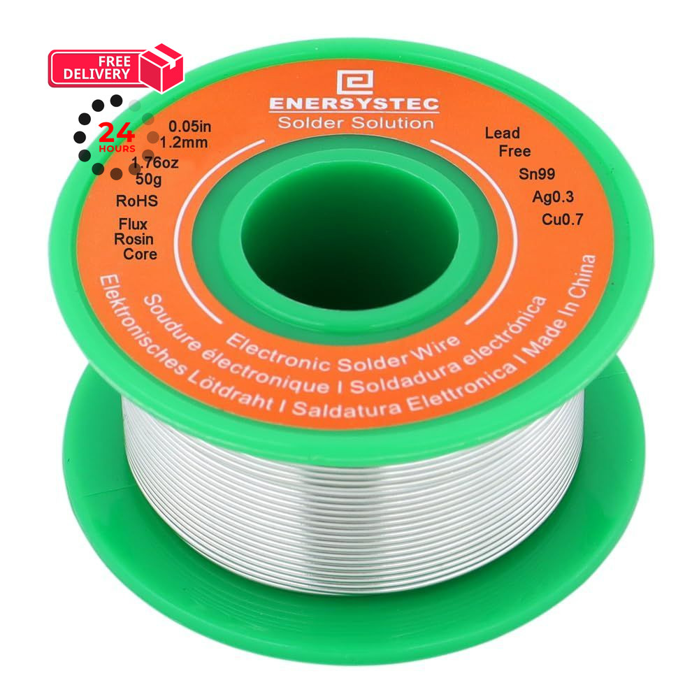 E ENERSYSTEC Lead Free Electronics Soldering Wire 1.2mm 50g, Rosin Silver