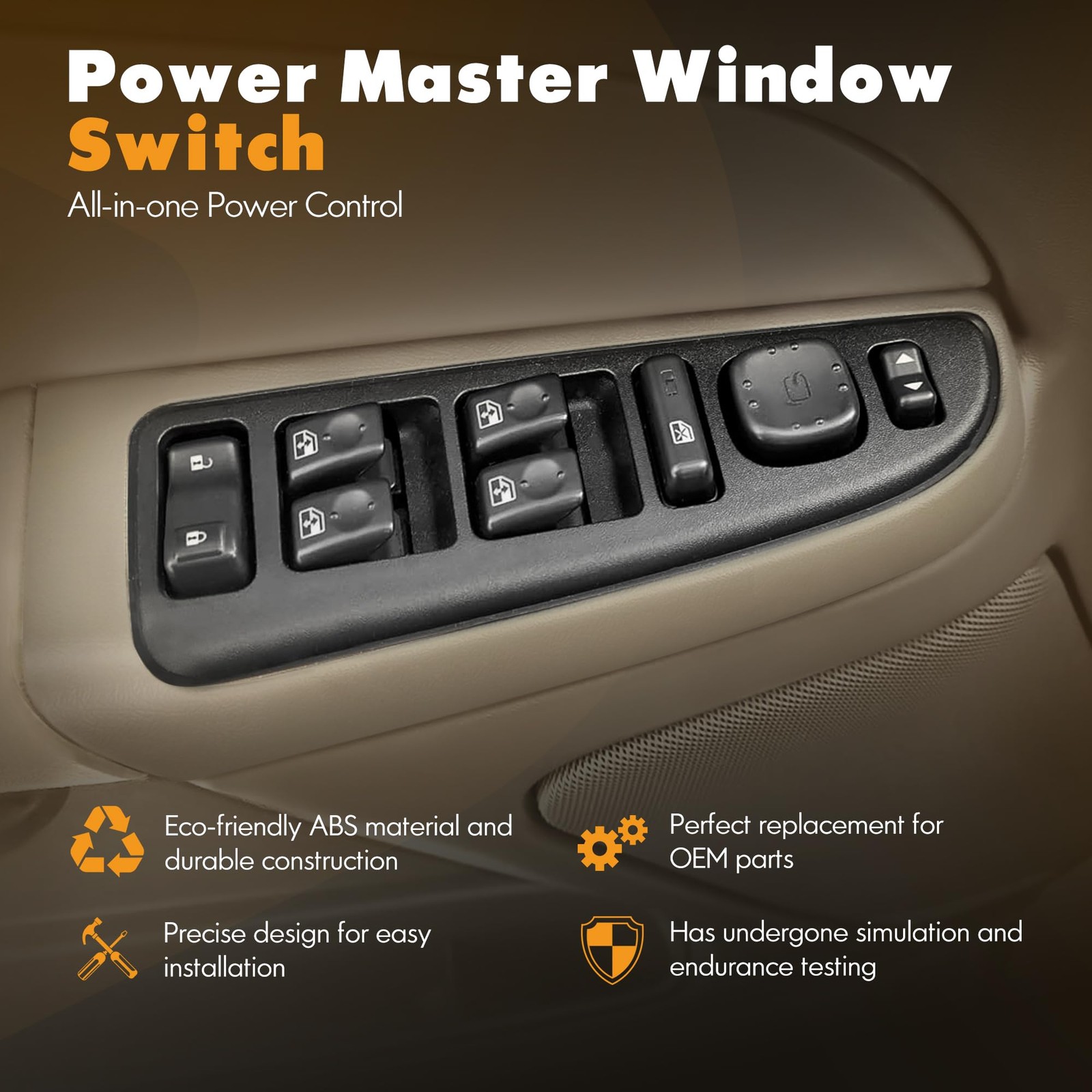 Driver Power Window Switch & Tan Bezel Assembly for 2003-2007 Chevy GMC 15883320