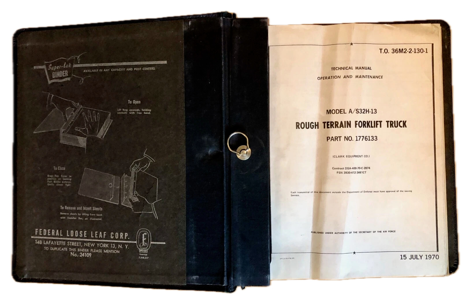 USAF Clark A/S32H-13 Rough Terrain Forklift Tech Manual PN 1776133 U S Air force