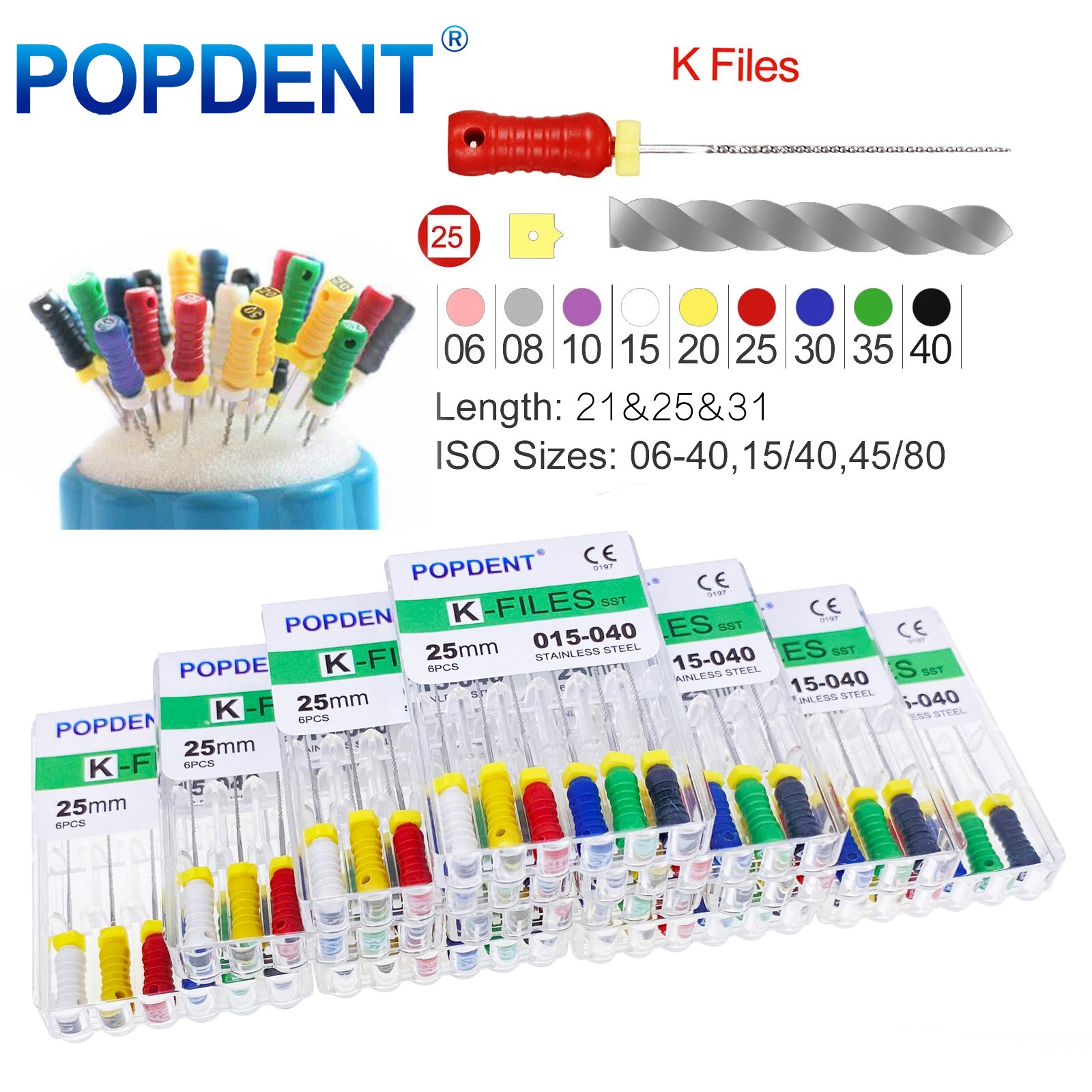 10 Packs Dental Endo Root Canal Files Hand Use K-Files Stainless Steel 21mm/25mm