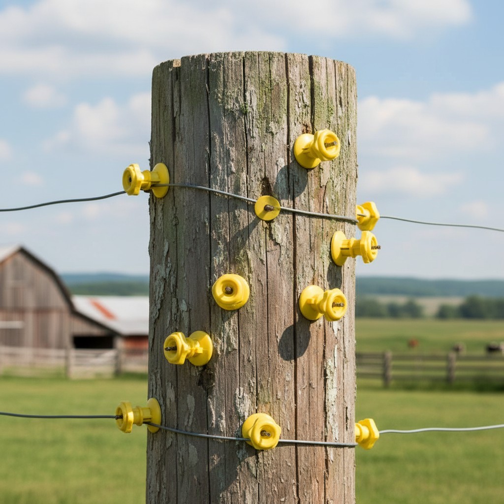 Essential Electric Fence Insulation – 25 Pack Yellow Insulators for Wood Posts