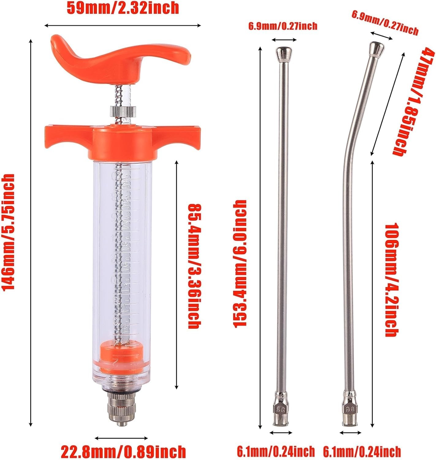 20ML Animal Drenching Syringe, 2 Nozzles, Adjustable Dosage, Reusable, Suitable