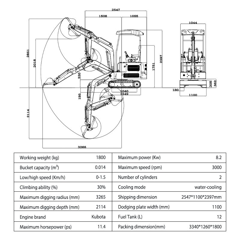 4,000 lbs Mini Excavator, EPA Certified USA KUBOTA Diesel Machine