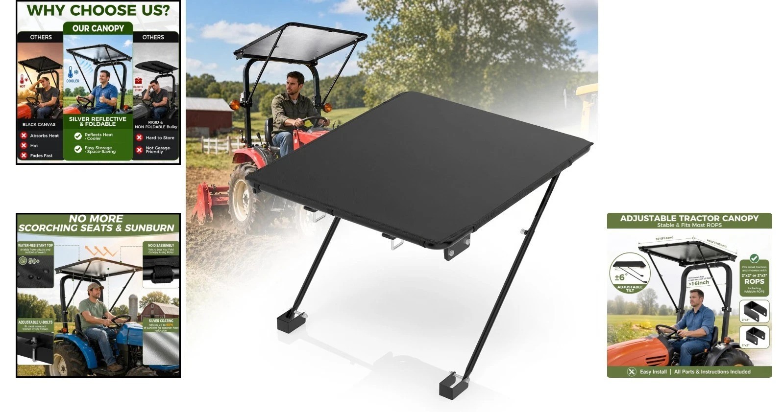 Universal Lawn Mower Canopy – 95% Sun Blocking & Wind Resistant for ROPS Frames