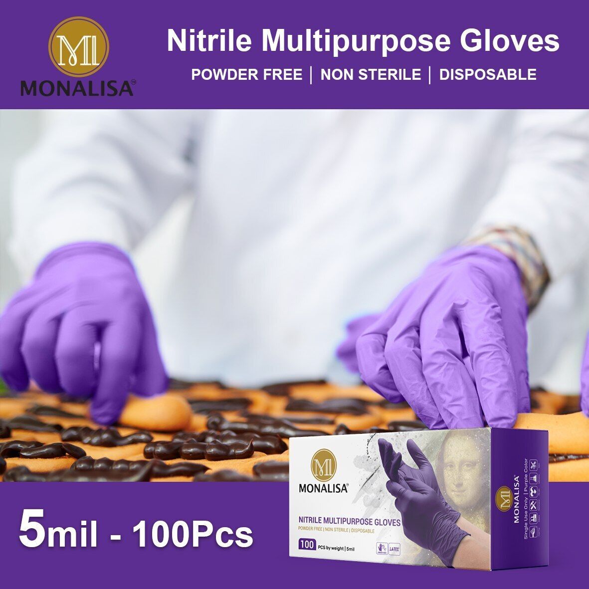 MONALISA™ Purple Disposable Exam Nitrile Gloves Powder Free 5mil
