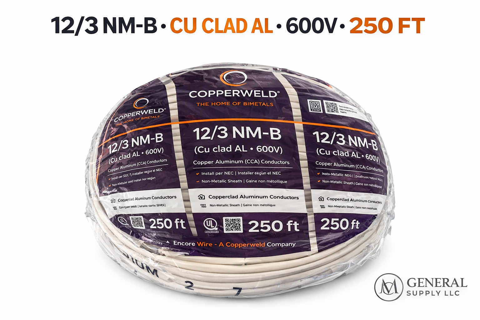 Copperweld 12 AWG 3-Conductor NM-B Copper-Clad Aluminum Building Wire 250 ft