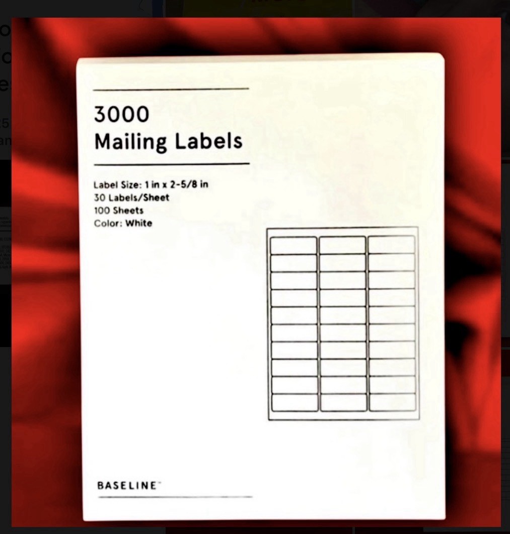5 PACKS Baseline Blank Address Mailing Labels 3000 Per Pack Size 1”x 2-5/8″