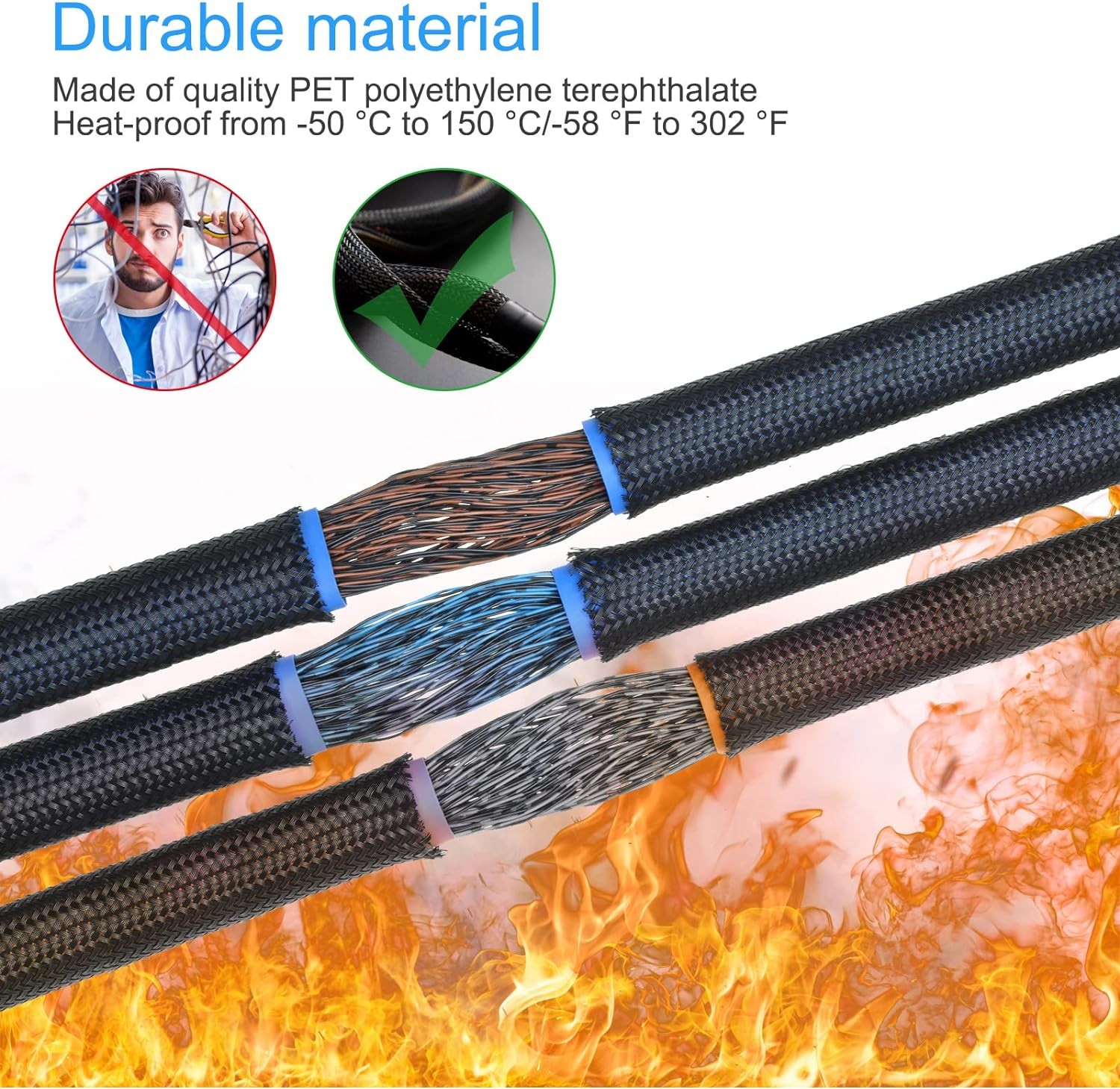 Split Self Wrap Loom Sleeve Nylon Braided Wire Cable Tubing Cord
