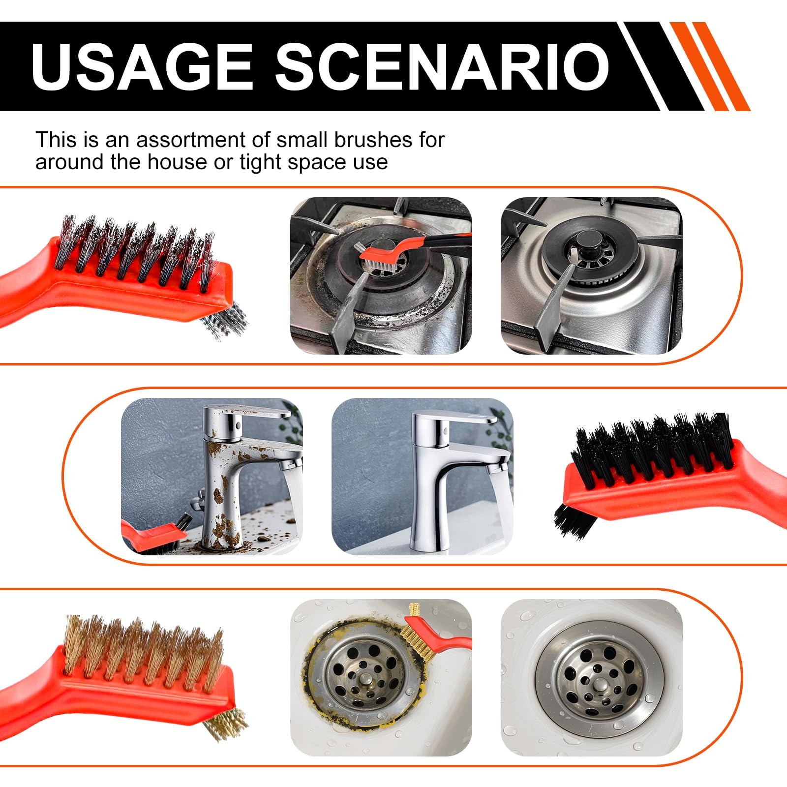 Wire Brush Set, 6 Pcs Professional Brushes for Cleaning Red and Black