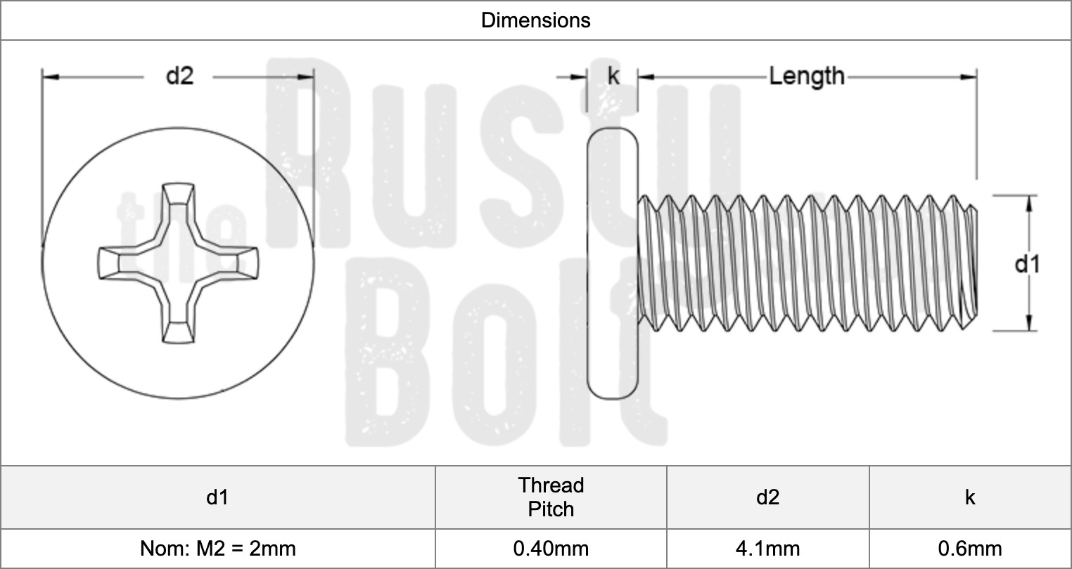 M2 x 4mm, Phillips Wafer Flat Head Screws, Black, Computer, Laptop, Machine