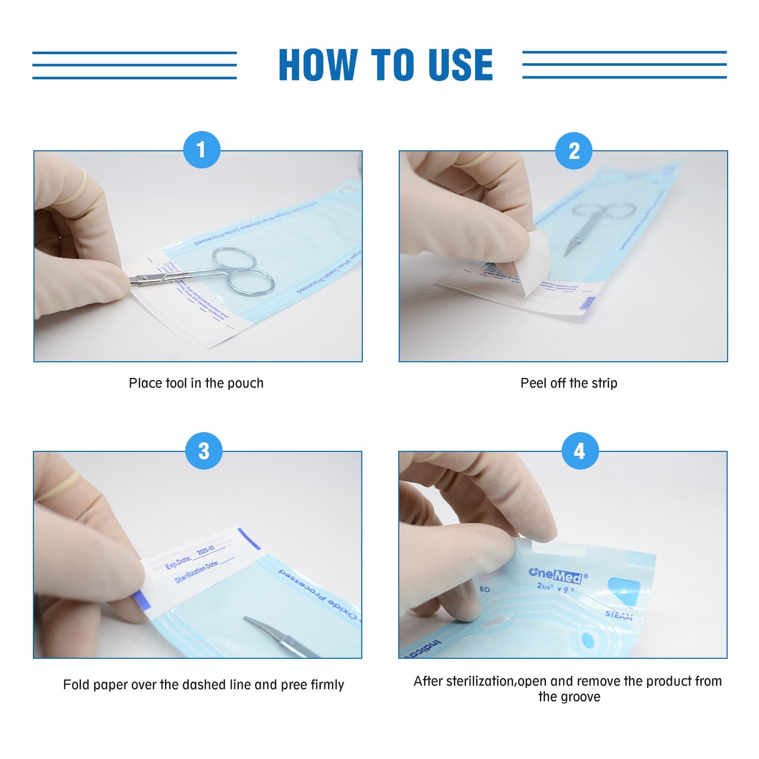 1000 OneMed Self-Sealing Sterilization Pouch 2.25″x5″Dental Medical Sterile Bags