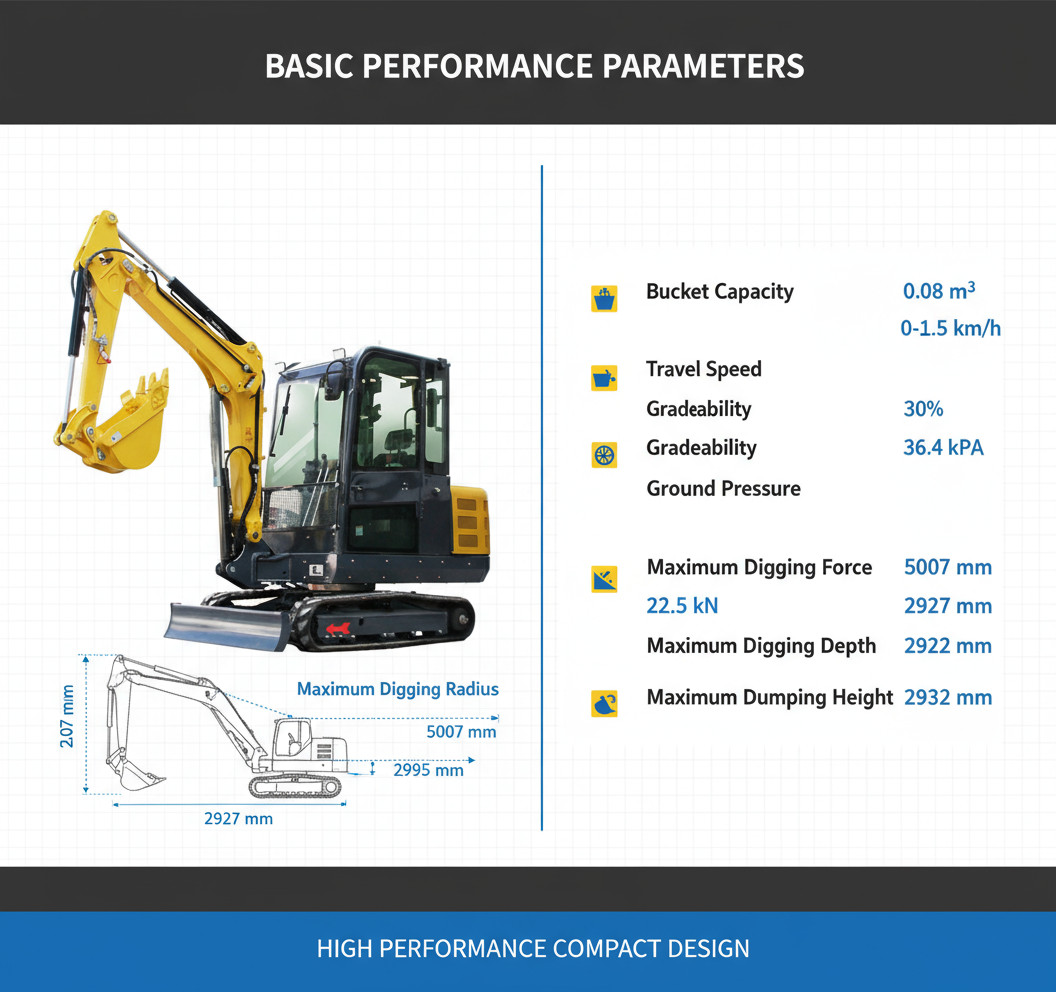 3.5 Ton Kubota 25HP Diesel Mini Excavator, Side Swing Boom Mini Digger EPA