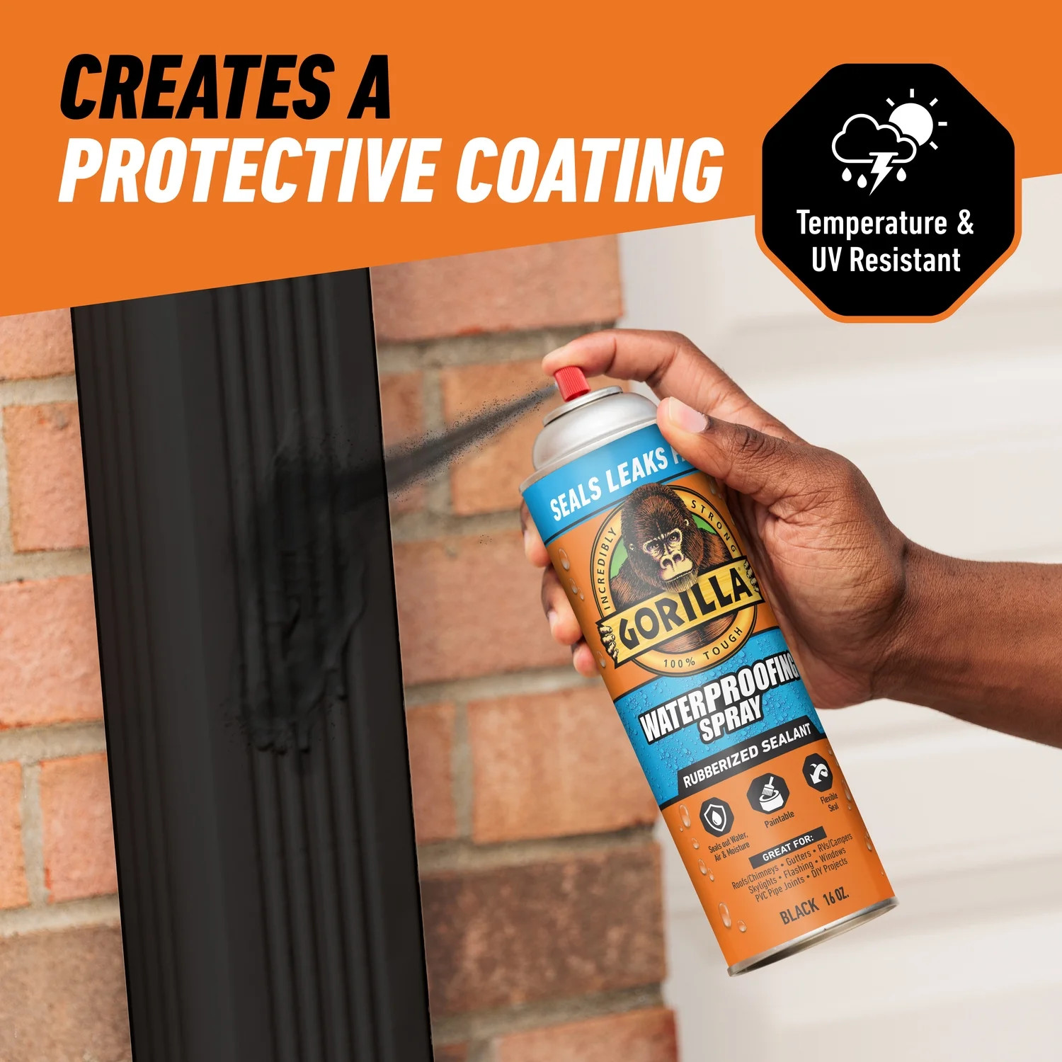 (3 Pack) Gorilla Waterproof Seal Spray 16 oz Rubber Coating Leak Repair Spray