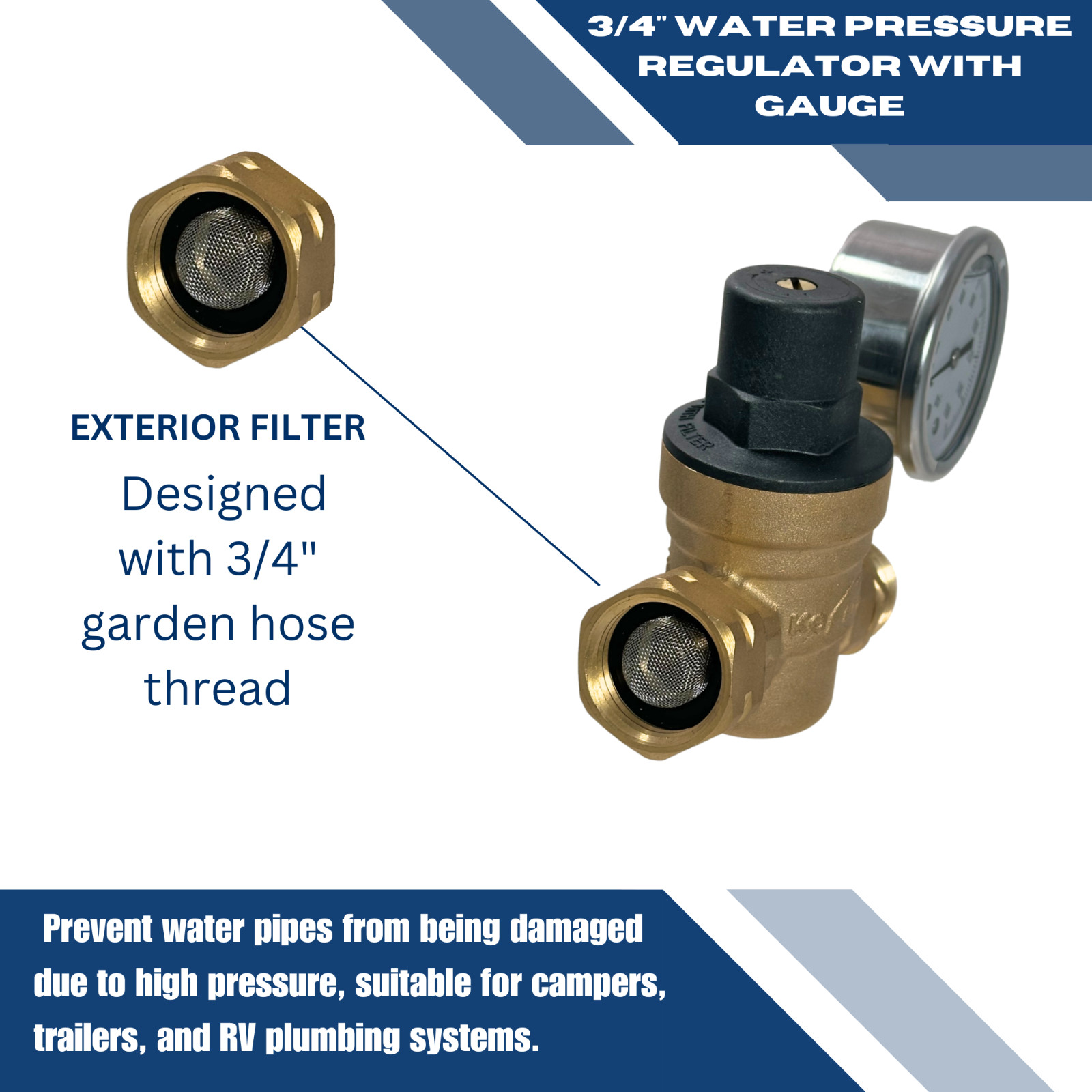 1 Piece XFITTING 3/4″ Water Pressure Regulator with Gauge