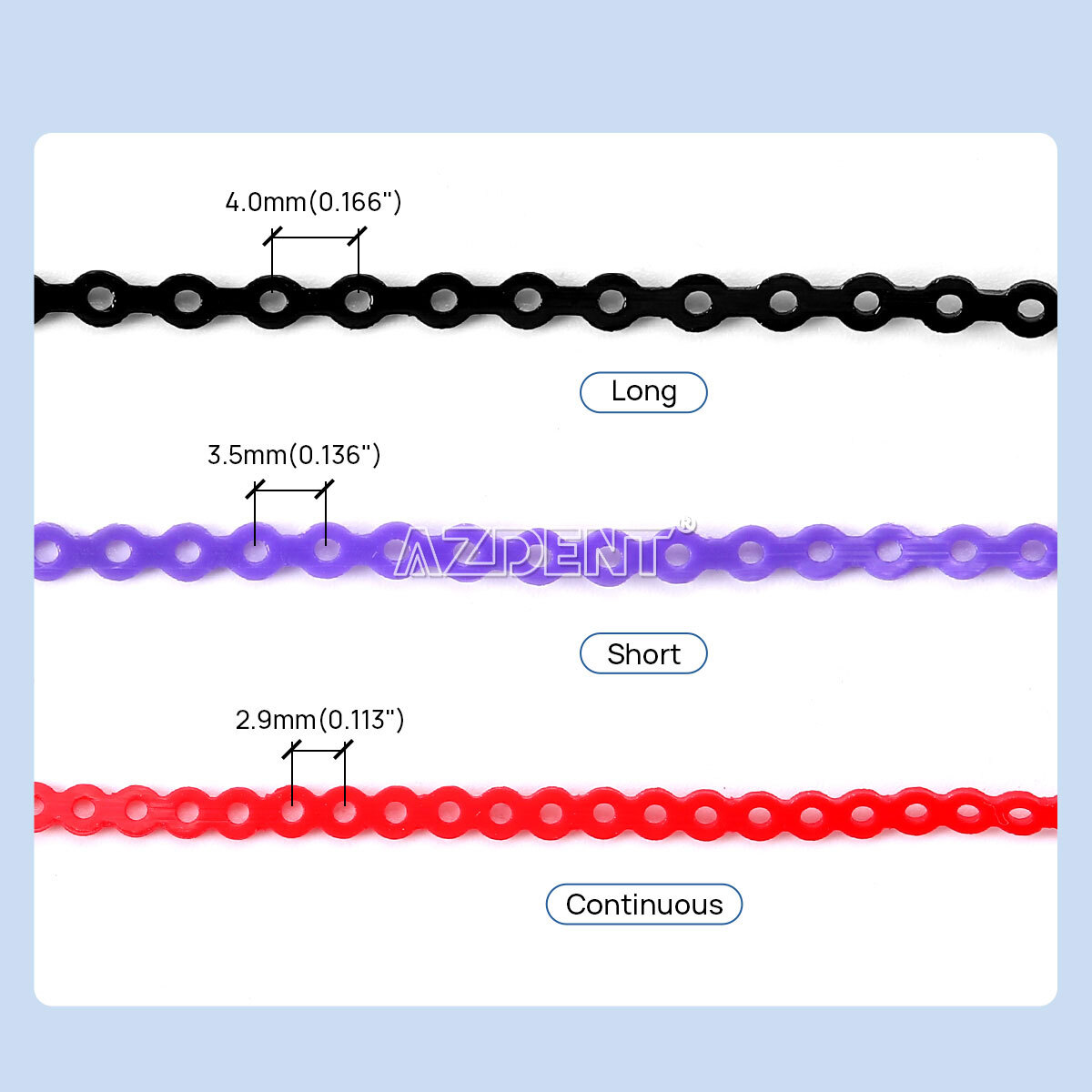 AZDENT Dental Orthodontic Colored Elastic Power Chain Elastic Ligature Ties