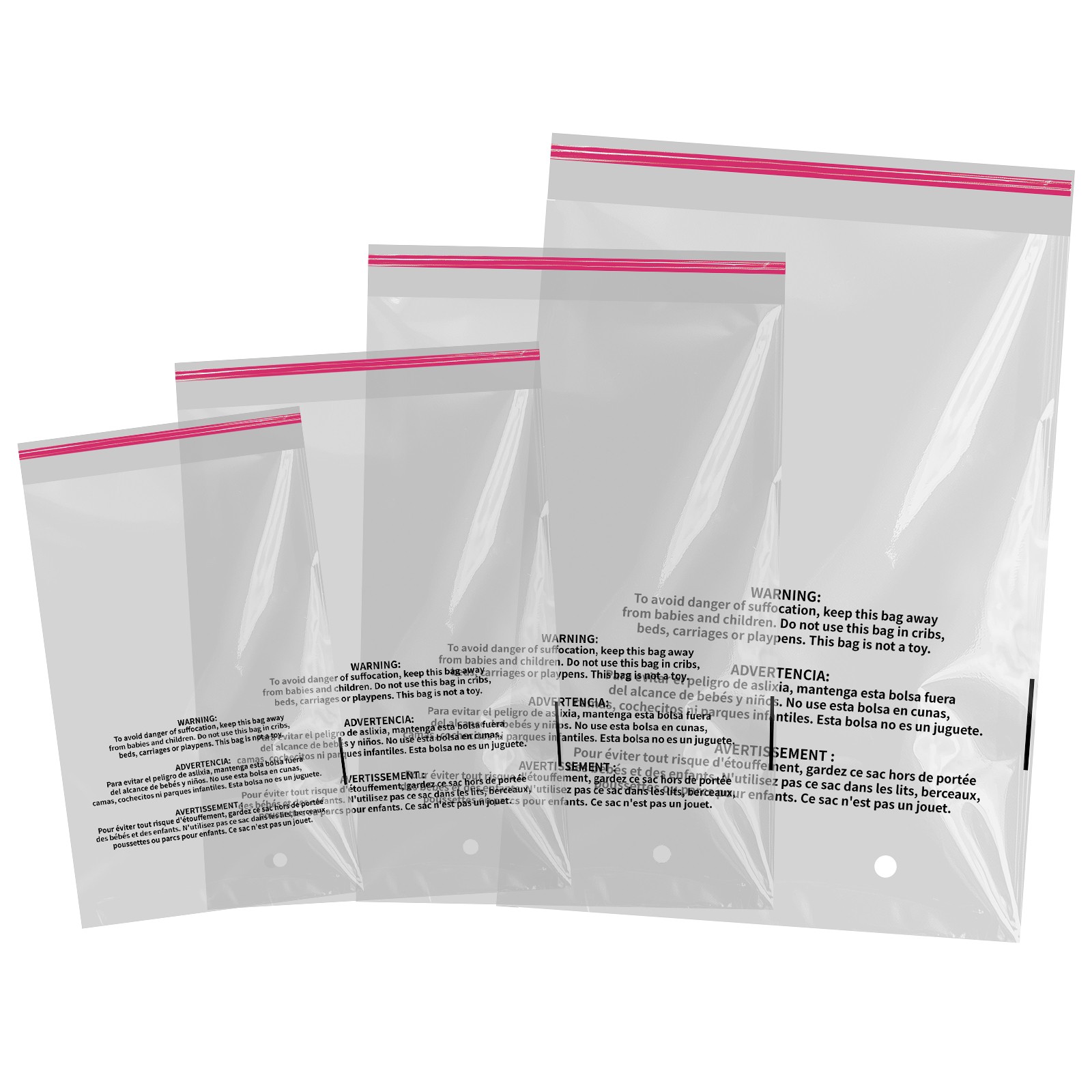 Clear Poly Bags with Suffocation Warning Self Seal Merchandise Packaging For FBA